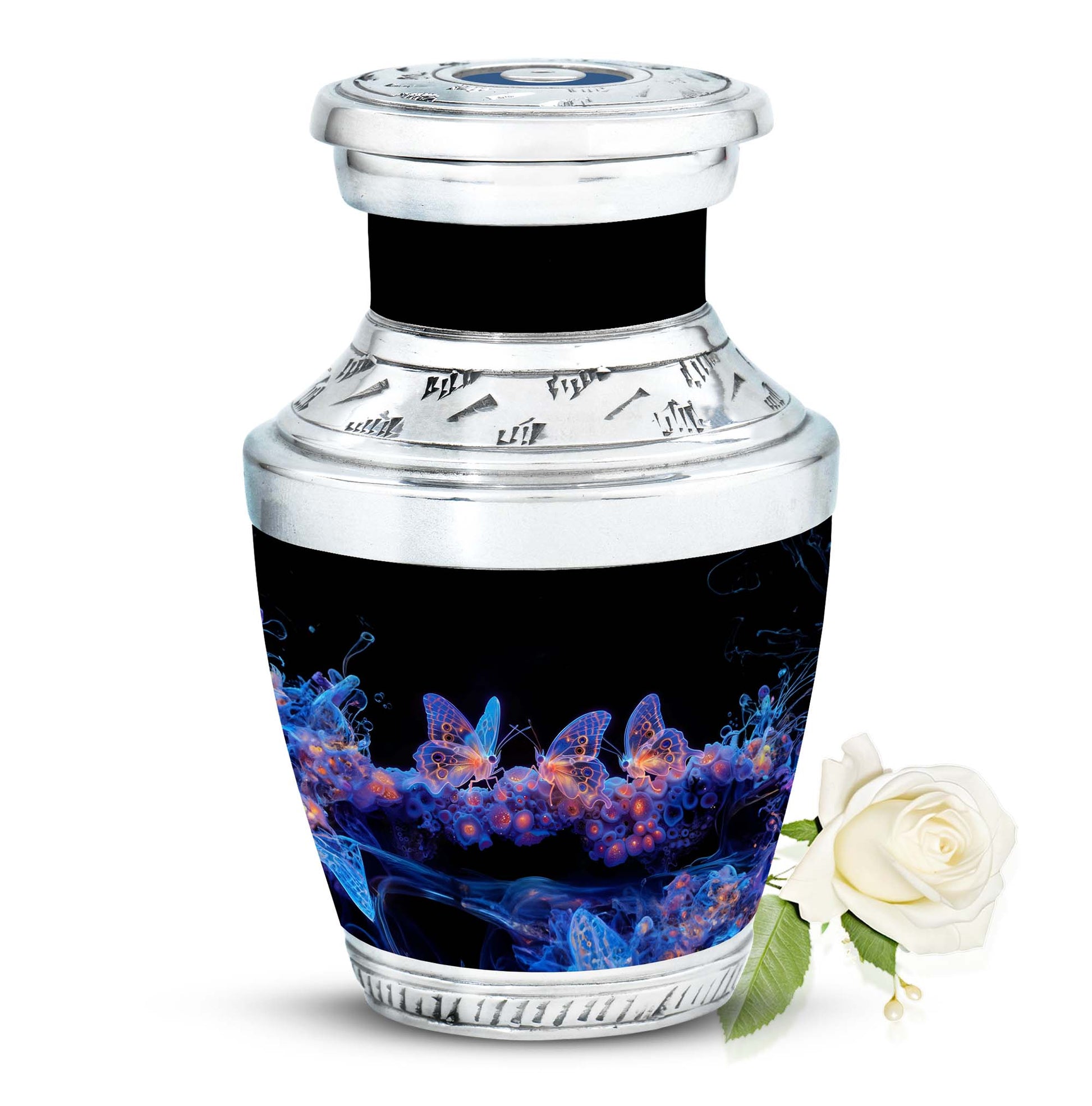 Neon Butterfly Nebula Black Urns - Butterfly Urns For Memorial