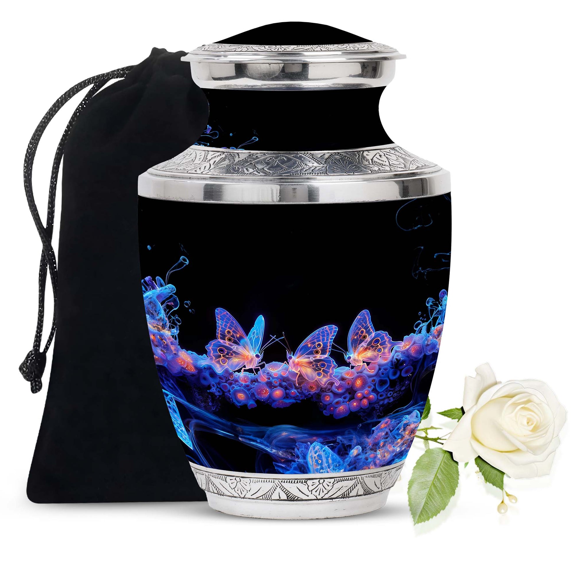 Neon Butterfly Nebula Black Urns - Butterfly Urns For Memorial