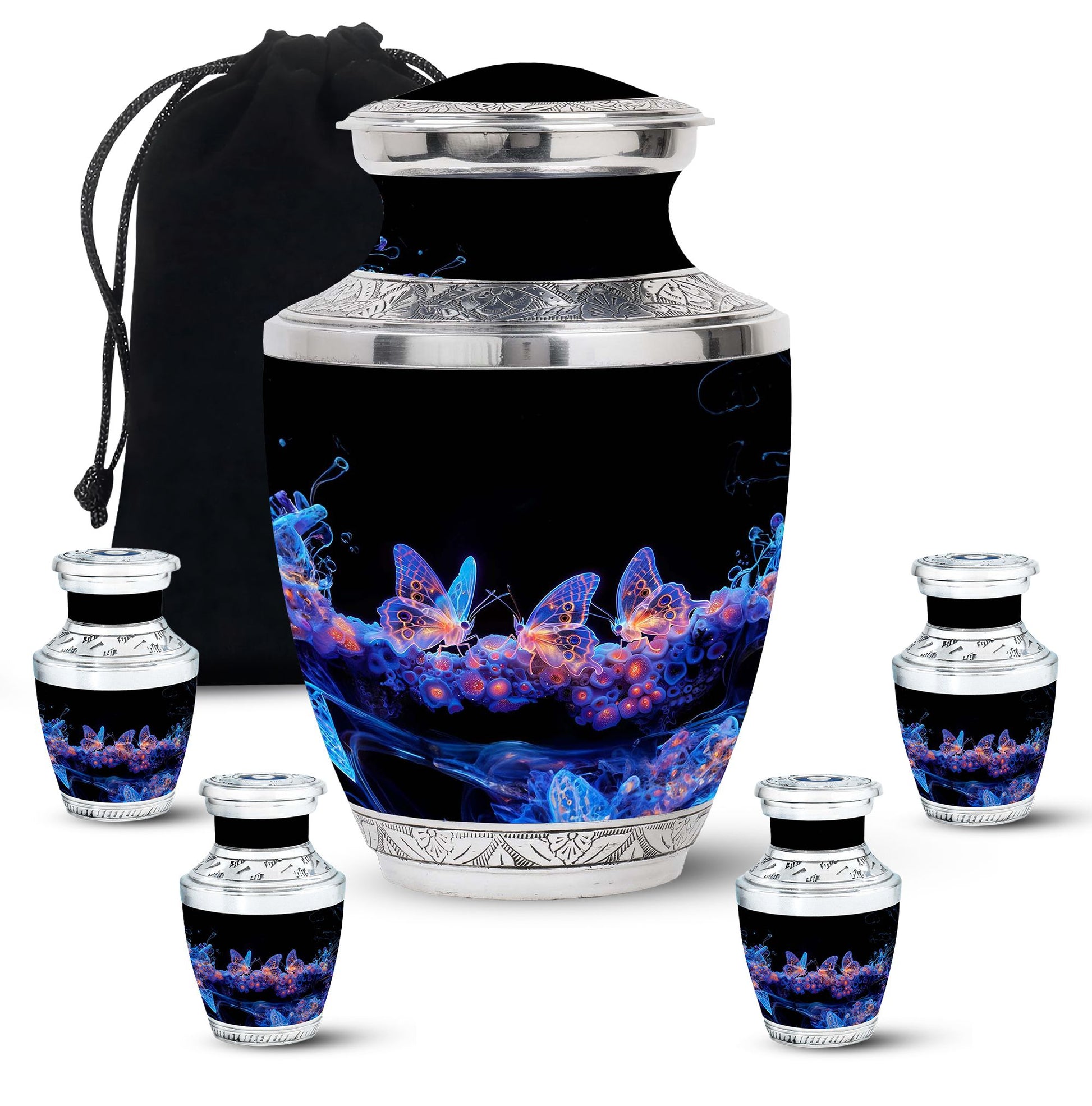 Neon Butterfly Nebula Black Urns - Butterfly Urns For Memorial