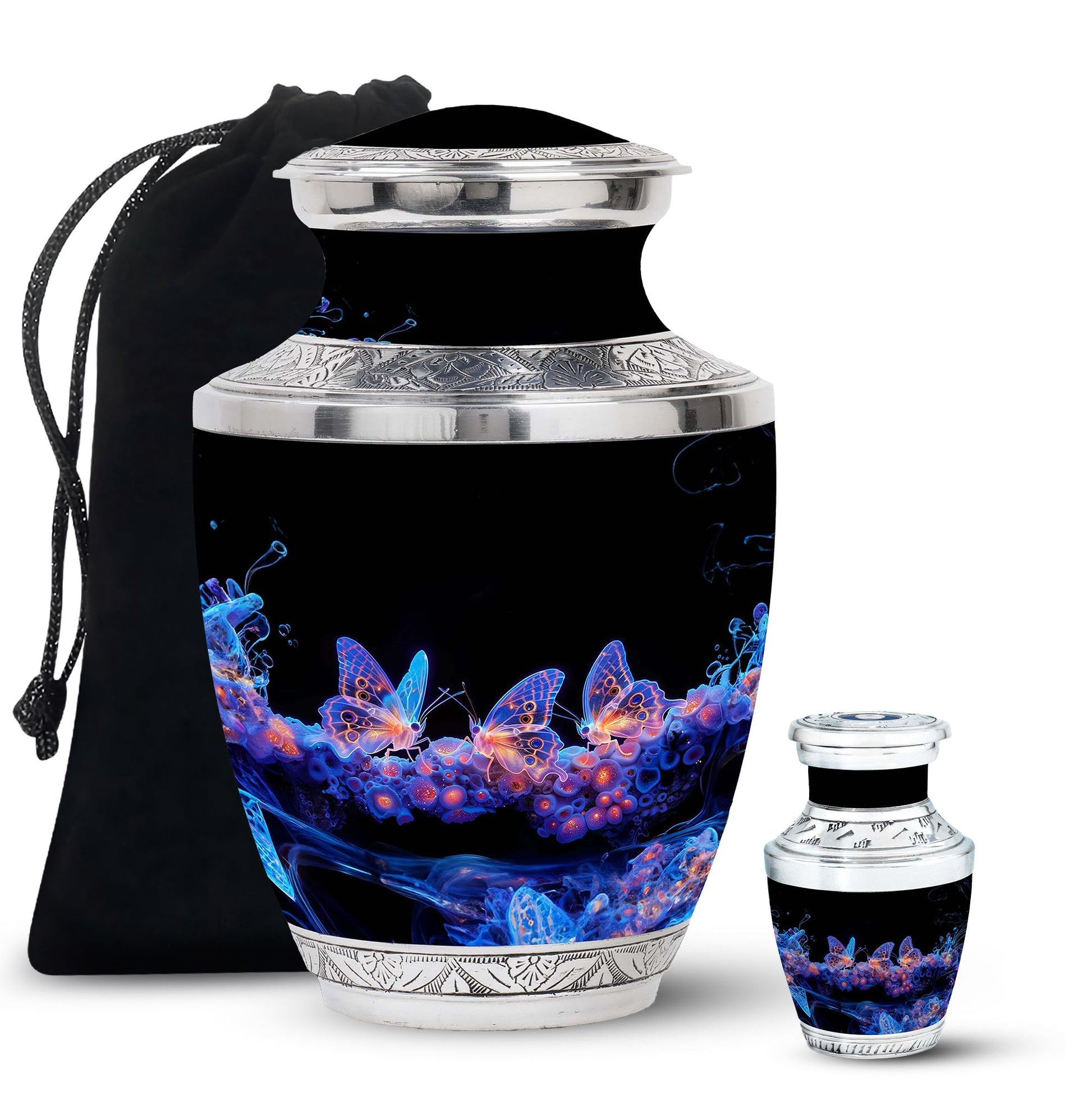 Neon Butterfly Nebula Black Urns - Butterfly Urns For Memorial