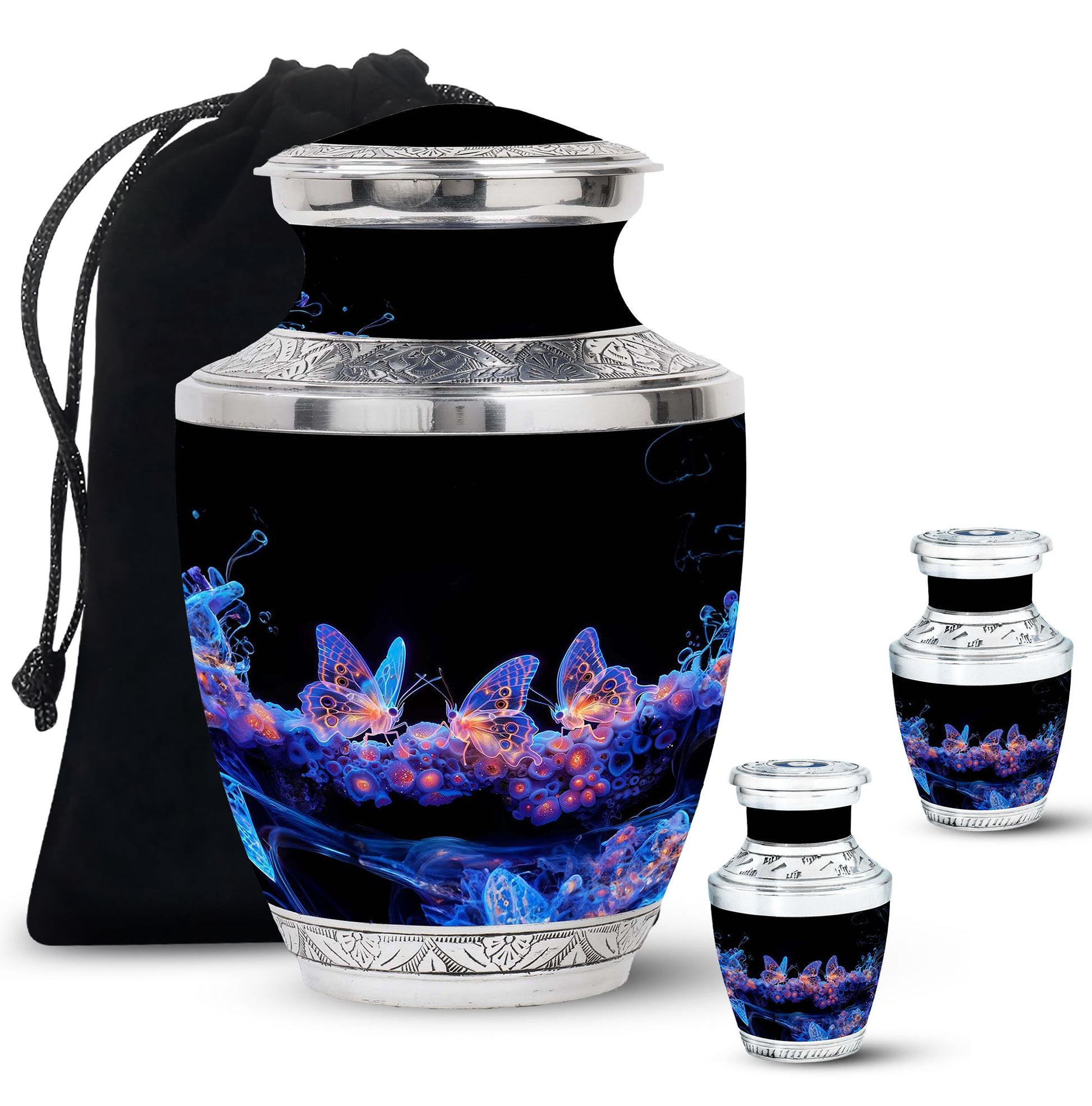 Neon Butterfly Nebula Black Urns - Butterfly Urns For Memorial