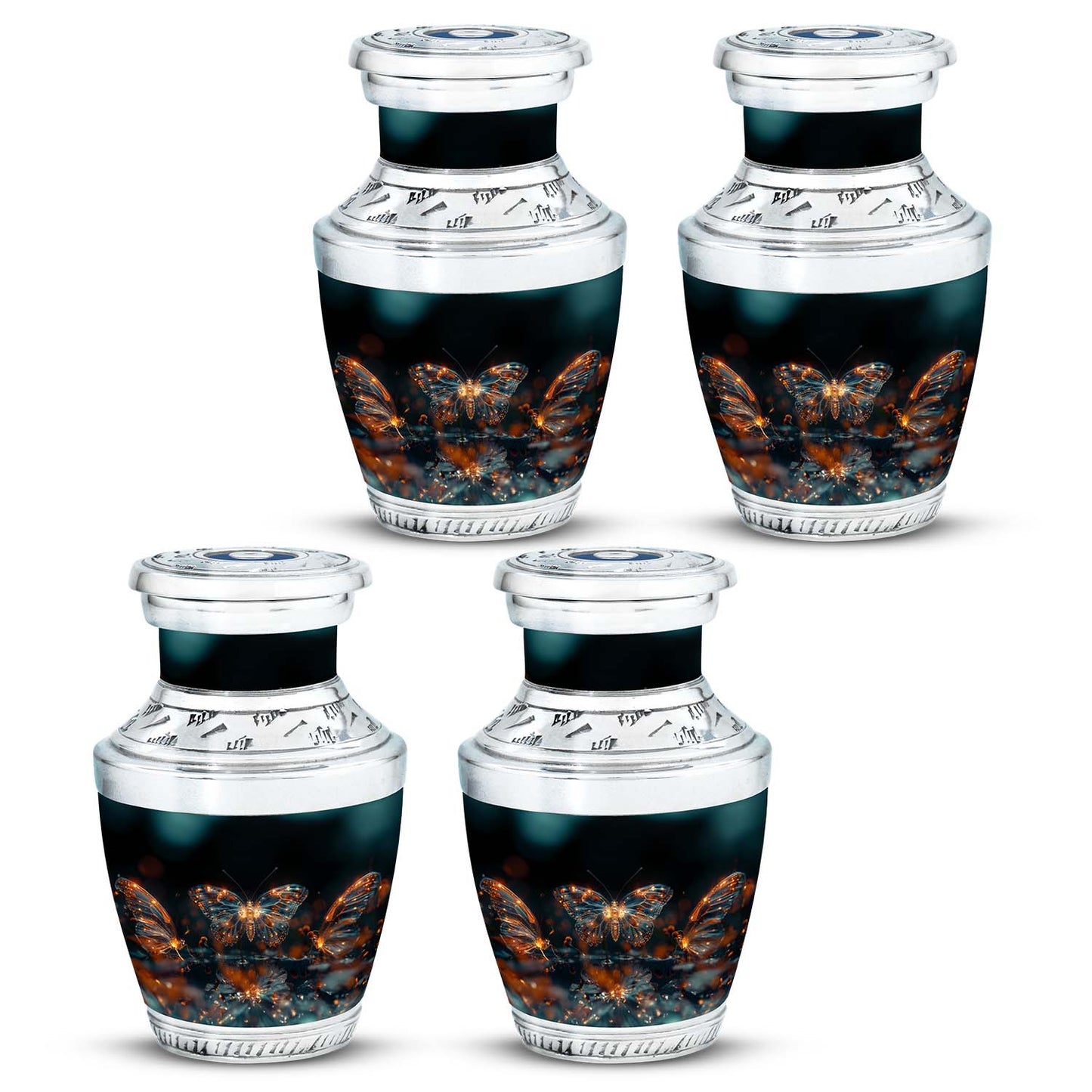 Butterfly Urn for Human Ashes, Glowing Gold Wings with Sparkle Particles, Black Gloss Urn