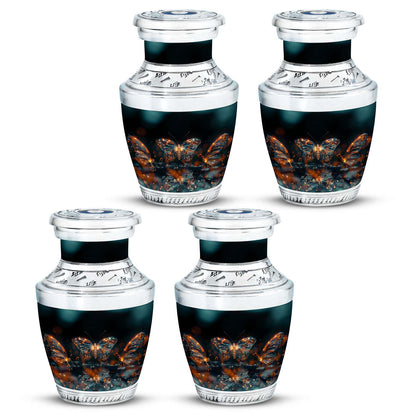 Butterfly Urn for Human Ashes, Glowing Gold Wings with Sparkle Particles, Black Gloss Urn