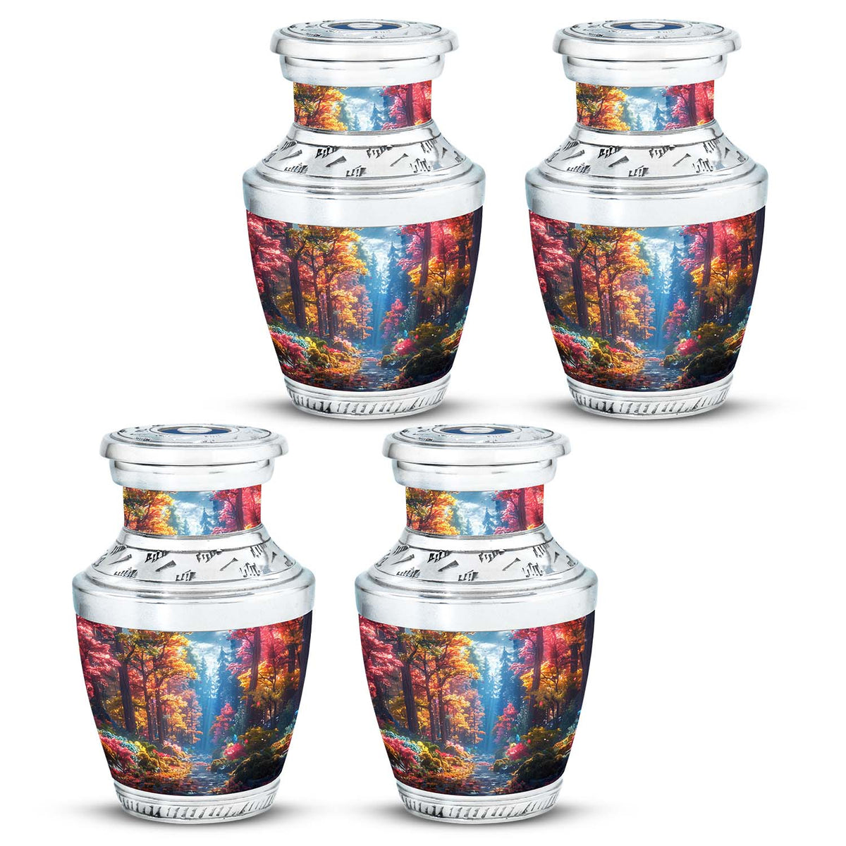 Forest Urn for Human Ashes, Colorful Autumn Path Through Trees, Cremation Urn