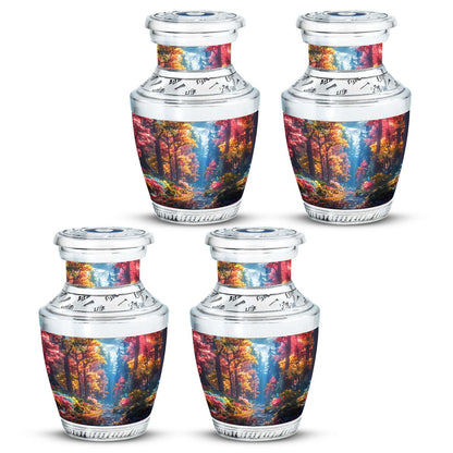 Forest Urn for Human Ashes, Colorful Autumn Path Through Trees, Cremation Urn