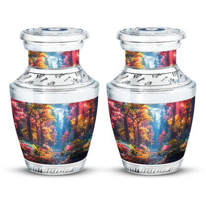 Forest Urn for Human Ashes, Colorful Autumn Path Through Trees, Cremation Urn