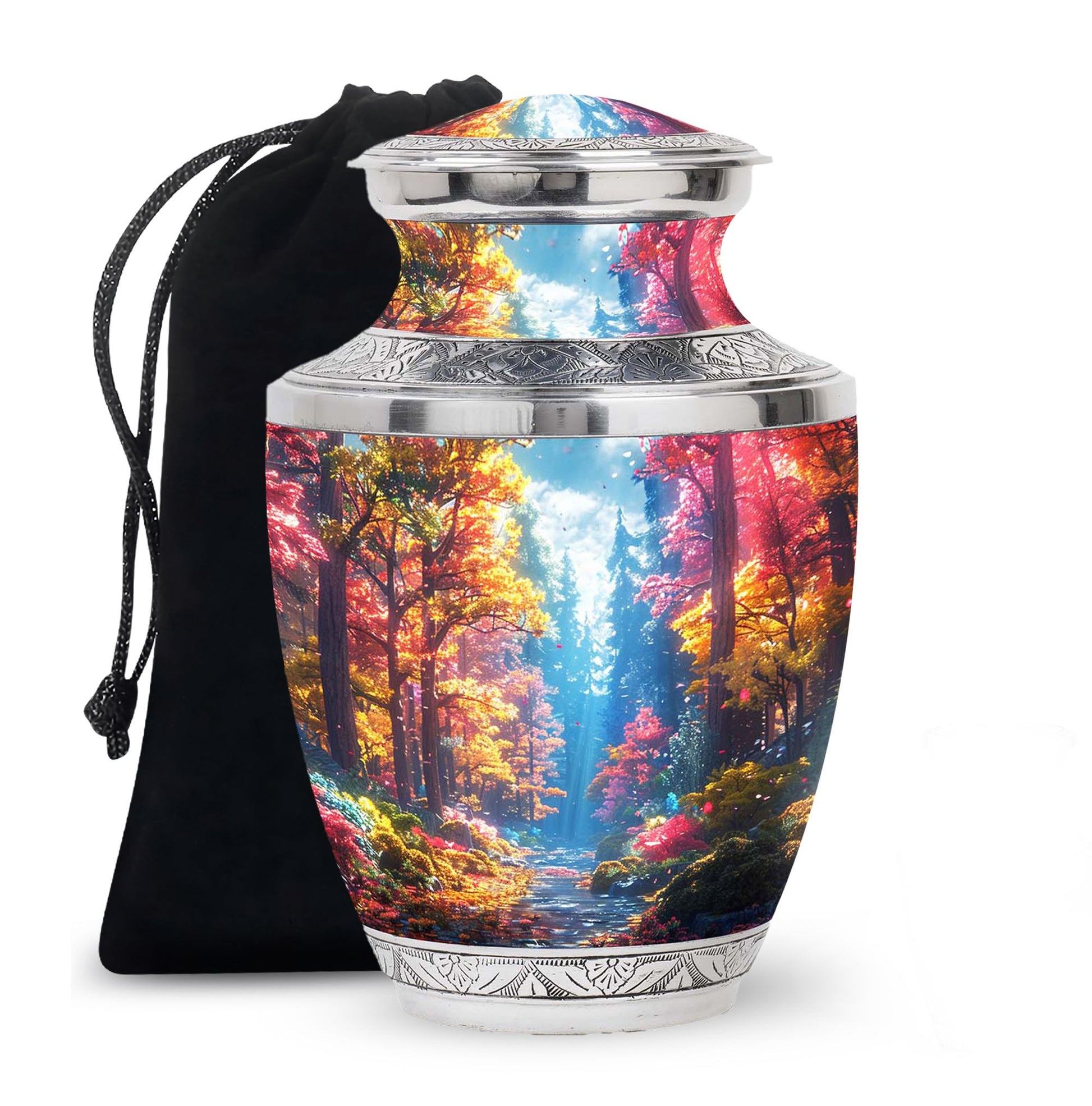 Beautiful Forest Cremation Urn - Large Decorative Urn For Human Ashes