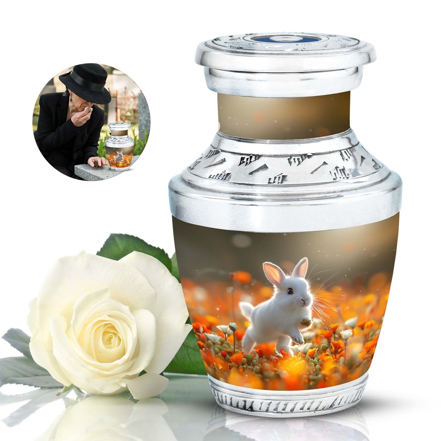 White Personalized Rabbit Cremation Urn for Pet Ashes - 10-inch, 200 cu in - Yatskia