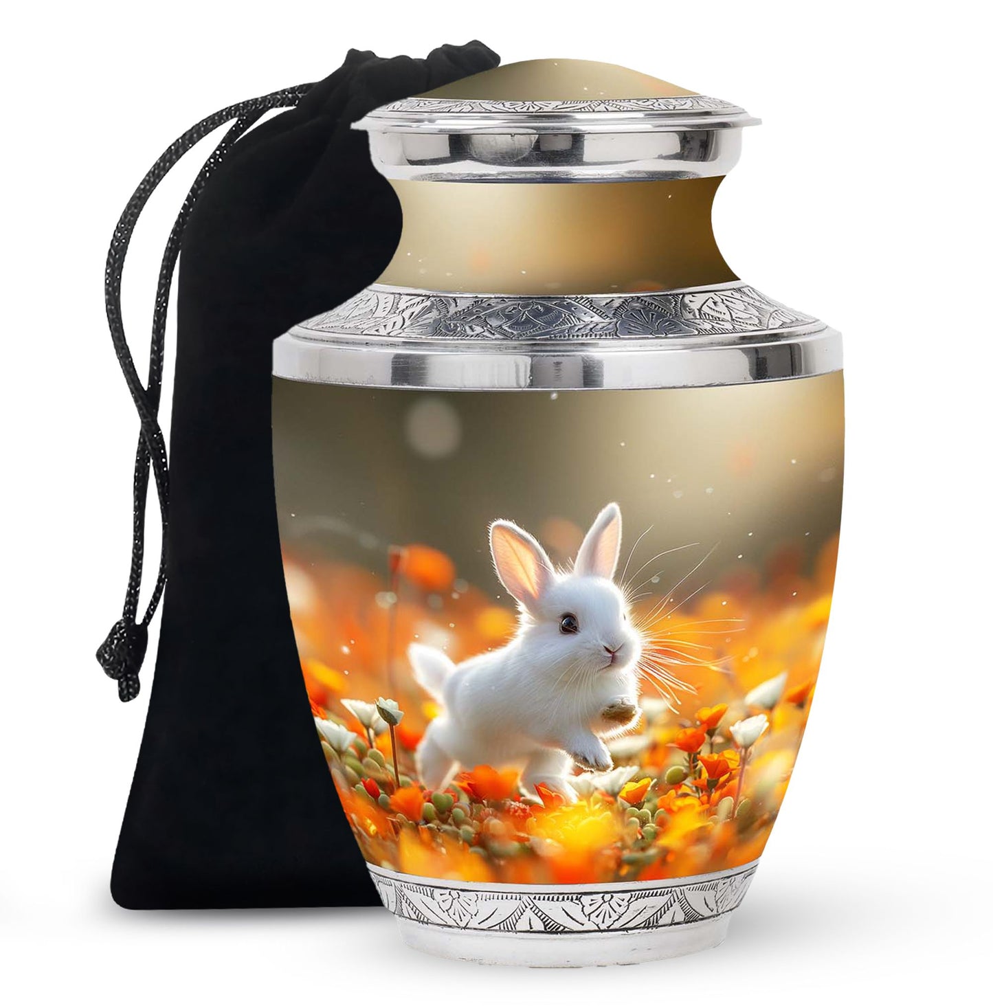 White Personalized Rabbit Cremation Urn for Pet Ashes - 10-inch, 200 cu in - Yatskia