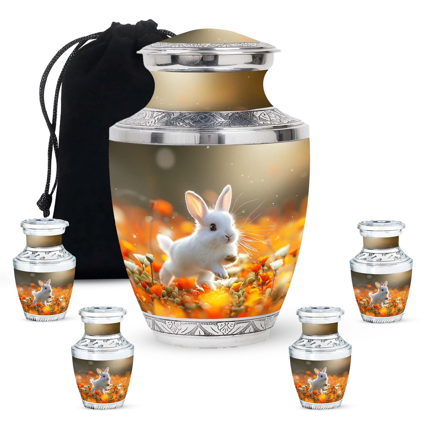 White Personalized Rabbit Cremation Urn for Pet Ashes - 10-inch, 200 cu in - Yatskia