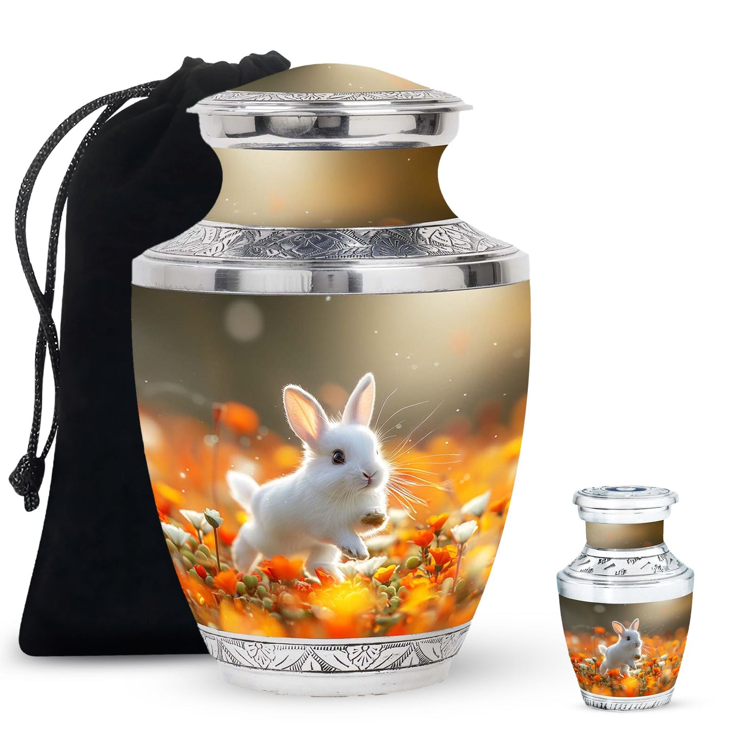 White Personalized Rabbit Cremation Urn for Pet Ashes - 10-inch, 200 cu in - Yatskia