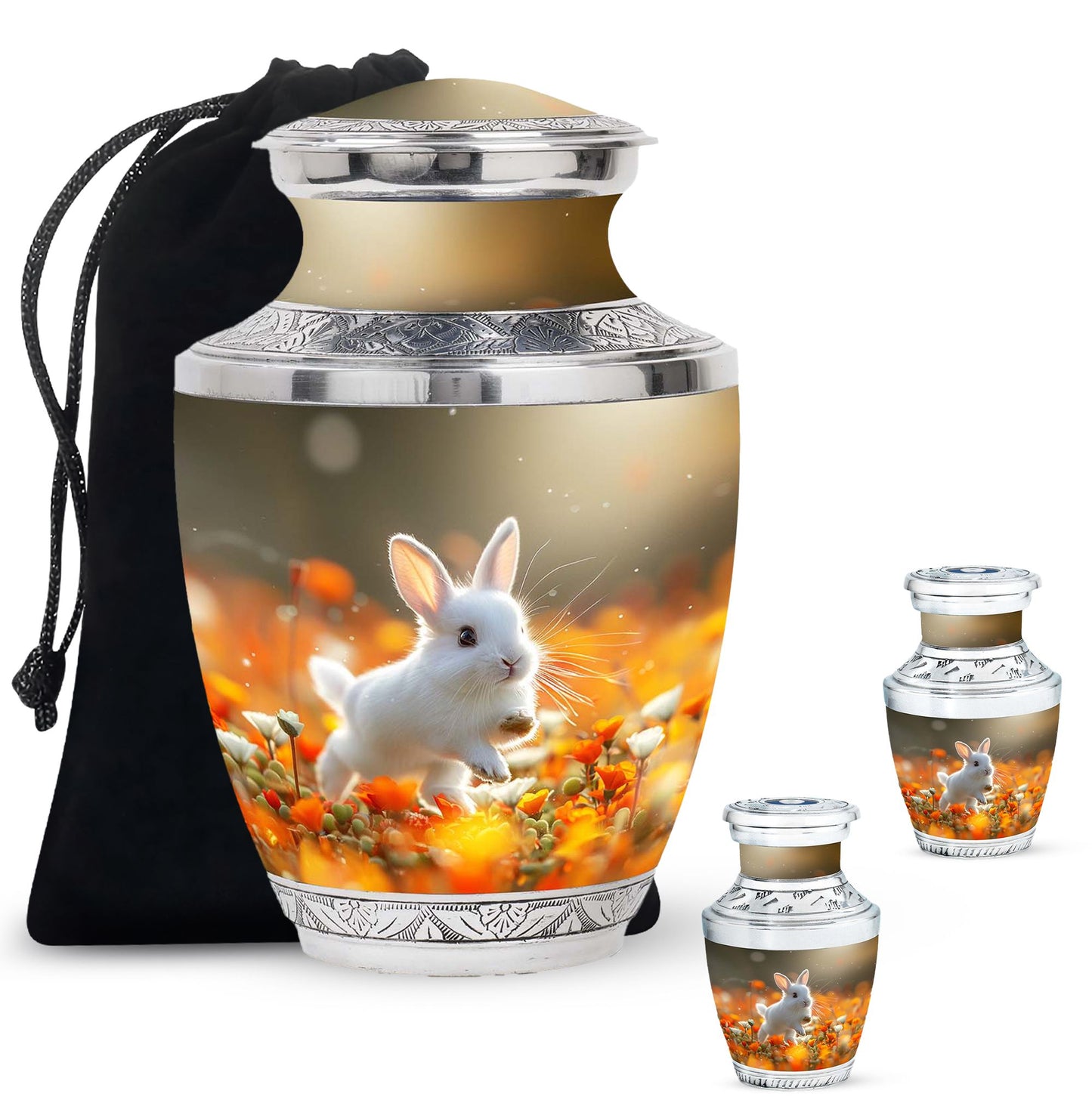 White Personalized Rabbit Cremation Urn for Pet Ashes - 10-inch, 200 cu in - Yatskia