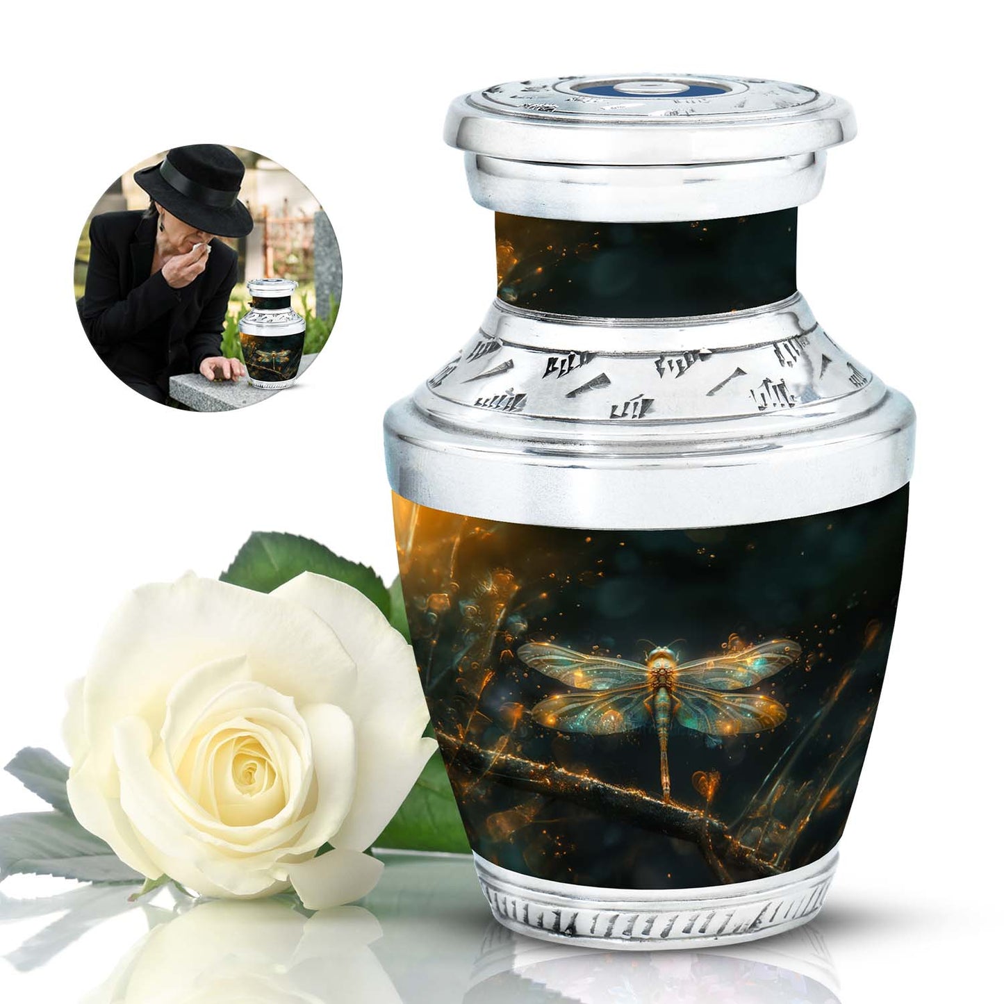 Personalized Dragonfly Keepsake Urn for Women - 10-inch, 200 cu in - Yatskia