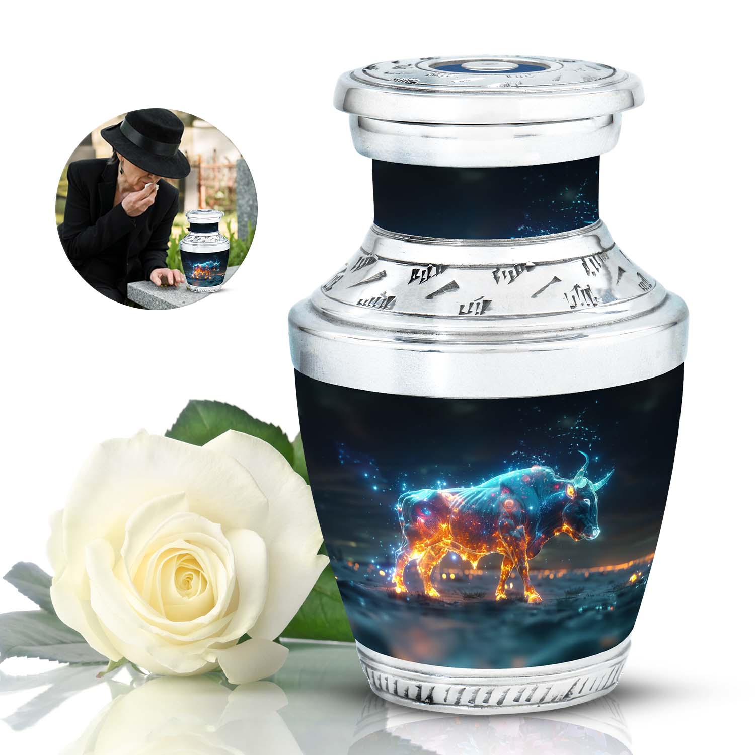 Stellar Taurus Glowing Urn - Bull Urn Memorial For Men & Women