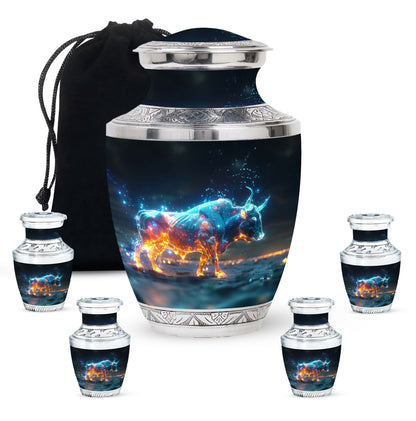 Personalized Bull Memorial Urn for Men & Women - 10-inch, 200 cu in - Yatskia