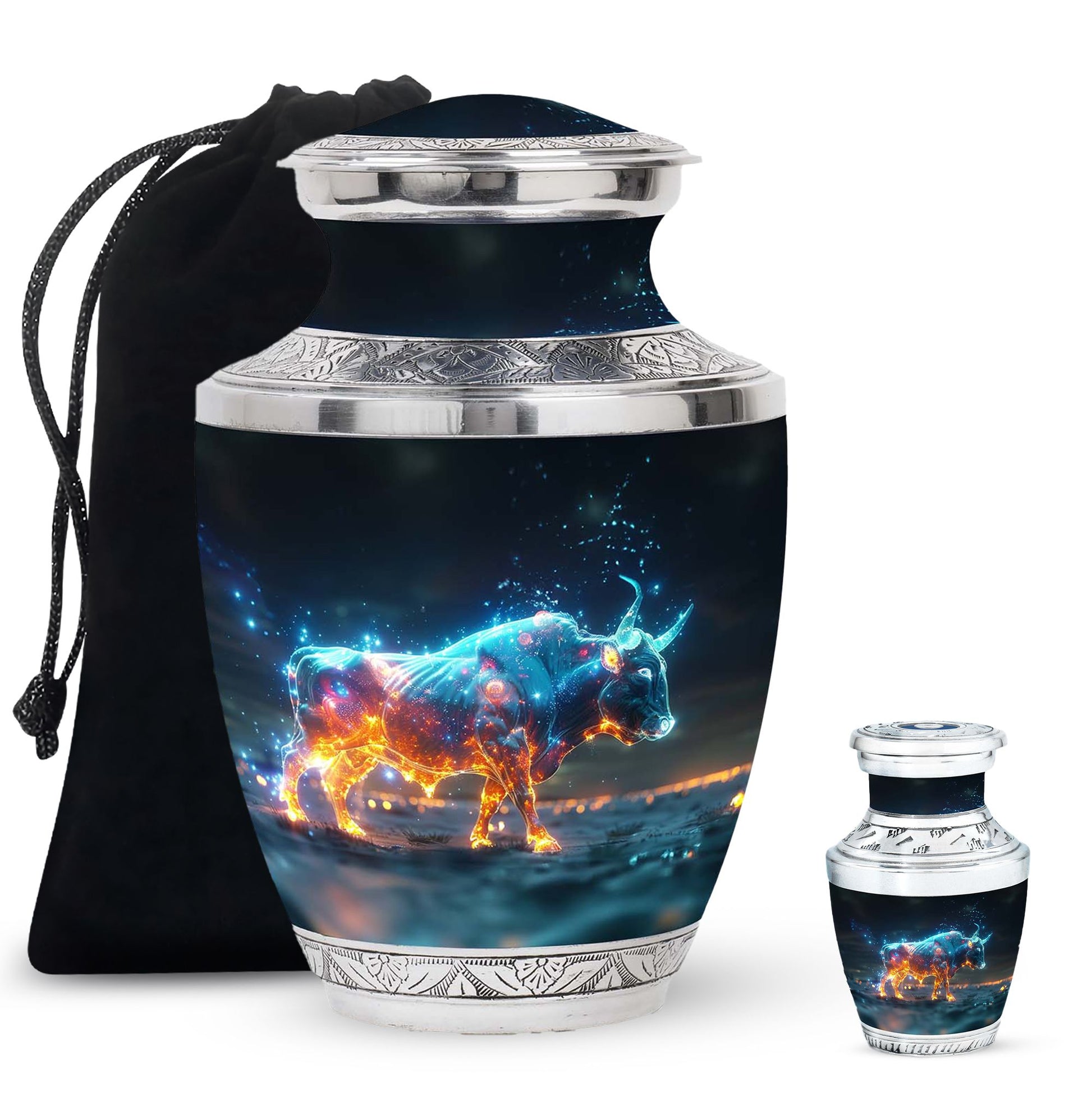 Stellar Taurus Glowing Urn - Bull Urn Memorial For Men & Women