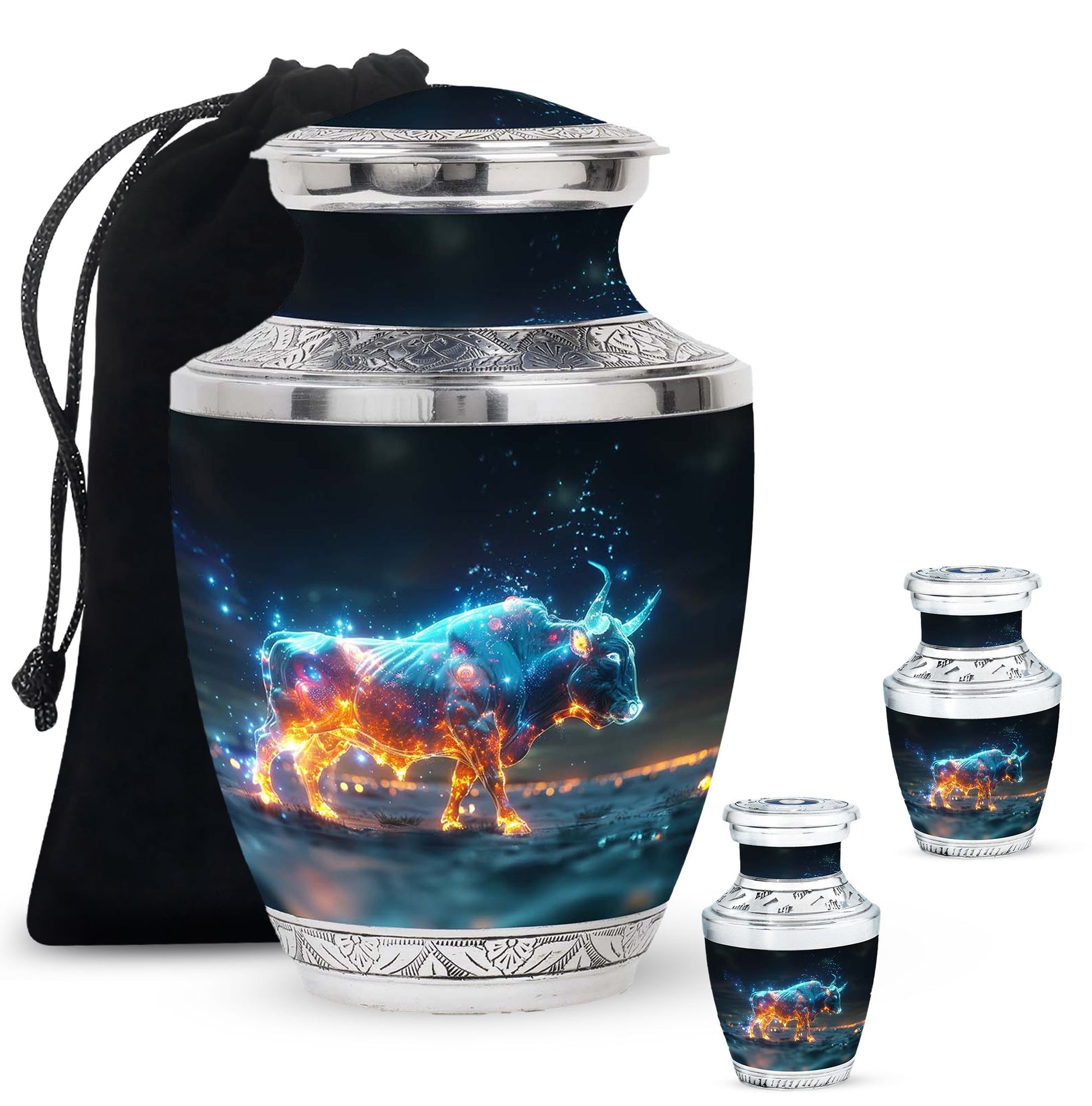 Stellar Taurus Glowing Urn - Bull Urn Memorial For Men & Women