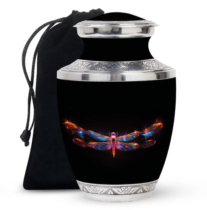 Black Personalized Dragonfly Cremation Urn for Women - 10-inch, 200 cu in - Yatskia