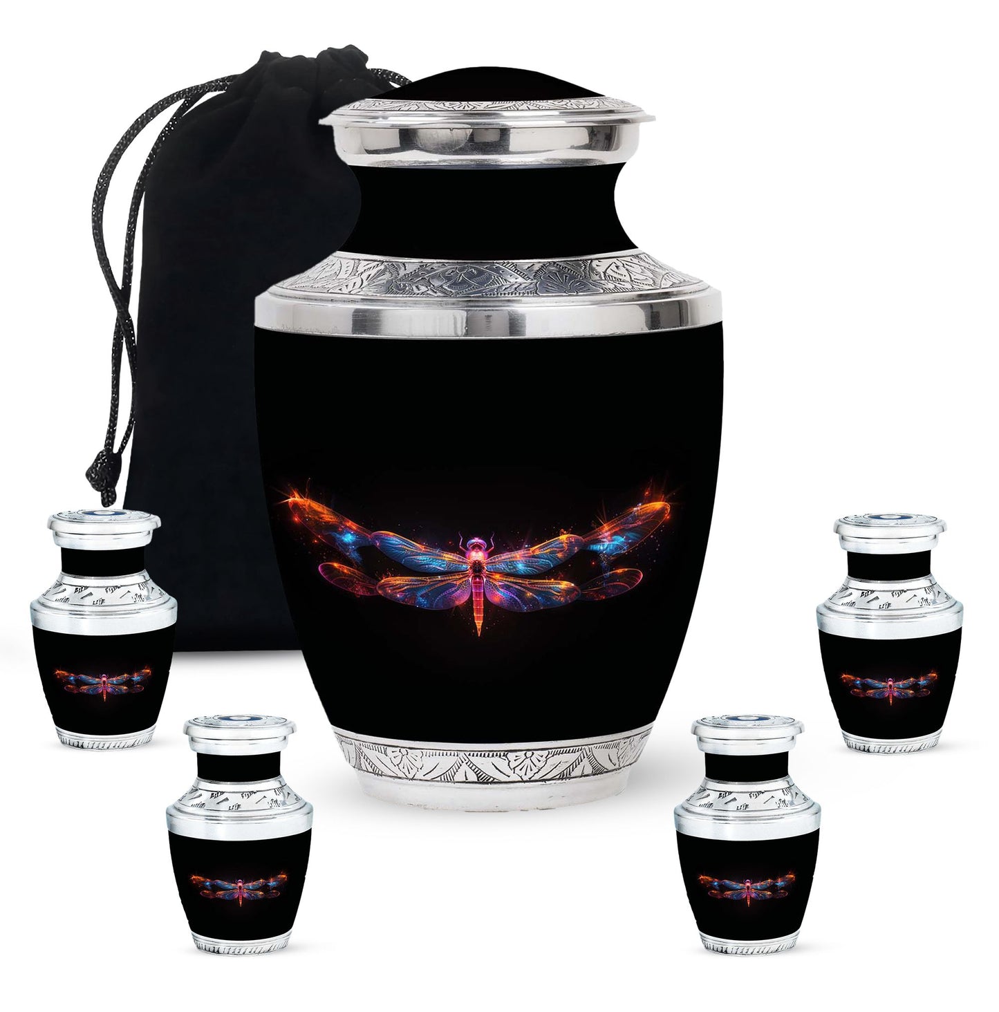Black Personalized Dragonfly Cremation Urn for Women - 10-inch, 200 cu in - Yatskia