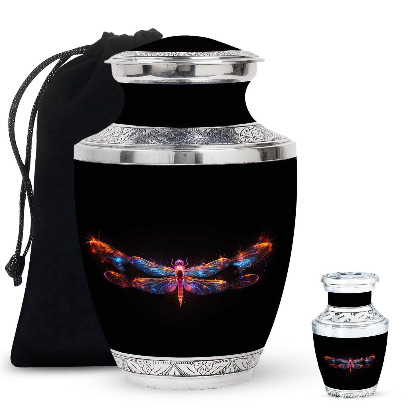 Black Personalized Dragonfly Cremation Urn for Women - 10-inch, 200 cu in - Yatskia