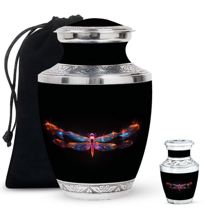 Black Personalized Dragonfly Cremation Urn for Women - 10-inch, 200 cu in - Yatskia