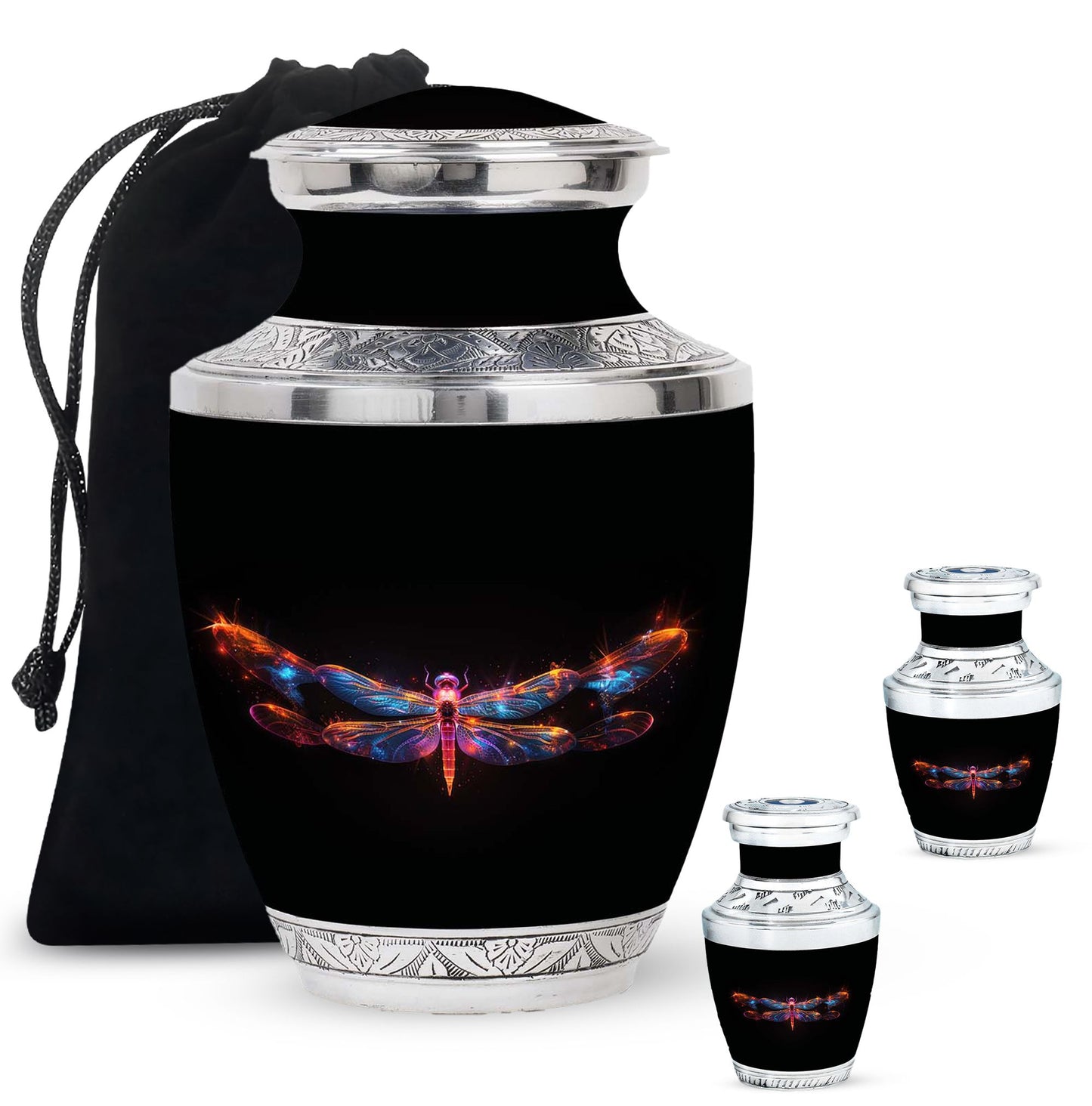 Black Personalized Dragonfly Cremation Urn for Women - 10-inch, 200 cu in - Yatskia