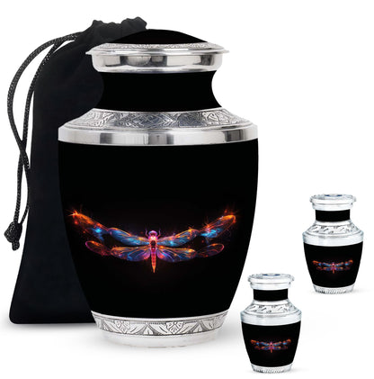 Black Personalized Dragonfly Cremation Urn for Women - 10-inch, 200 cu in - Yatskia
