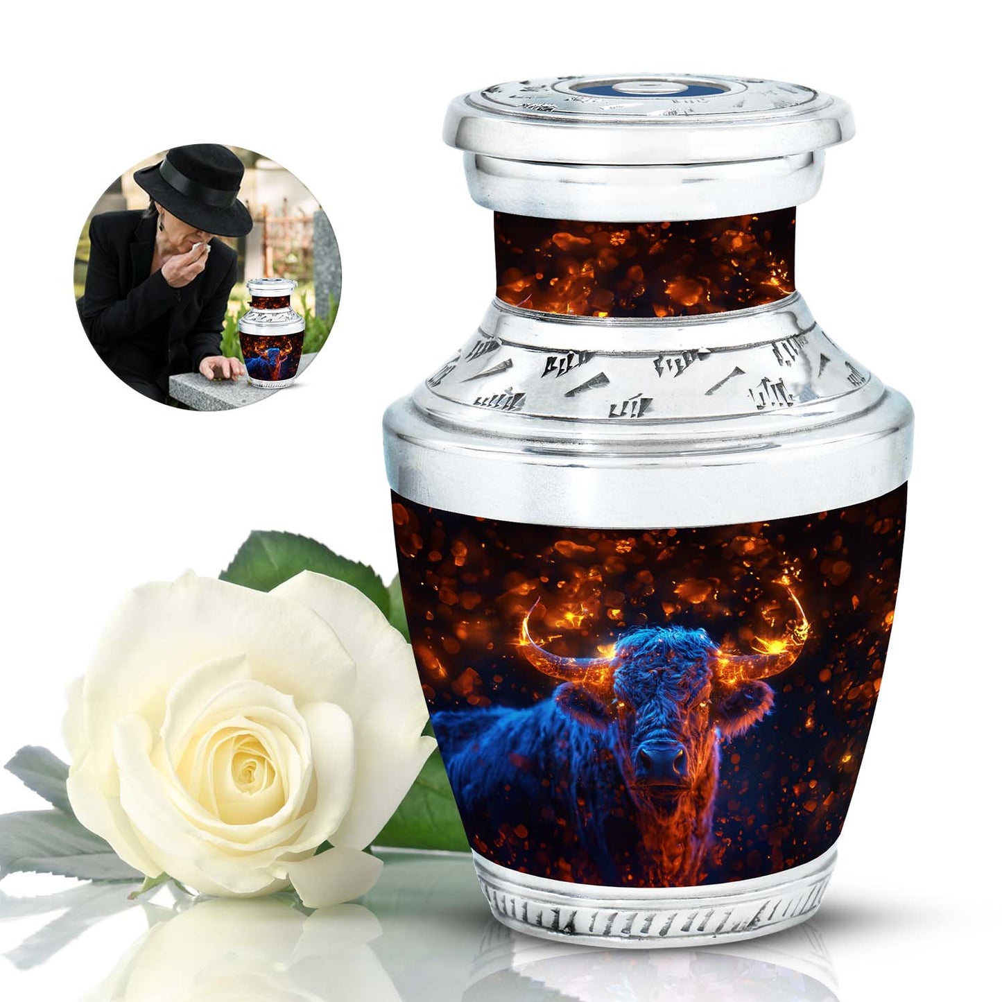 Personalized Bull Cremation Urn for Human Ashes - 10-inch, 200 cu in - Yatskia
