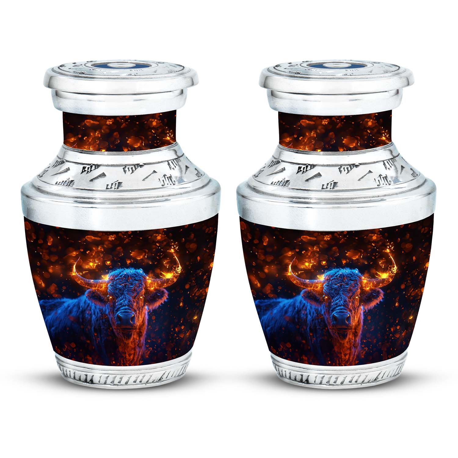 Fiery Horn Bull Memorial Urn For Ashes - Bull Cremation Ashes Urns