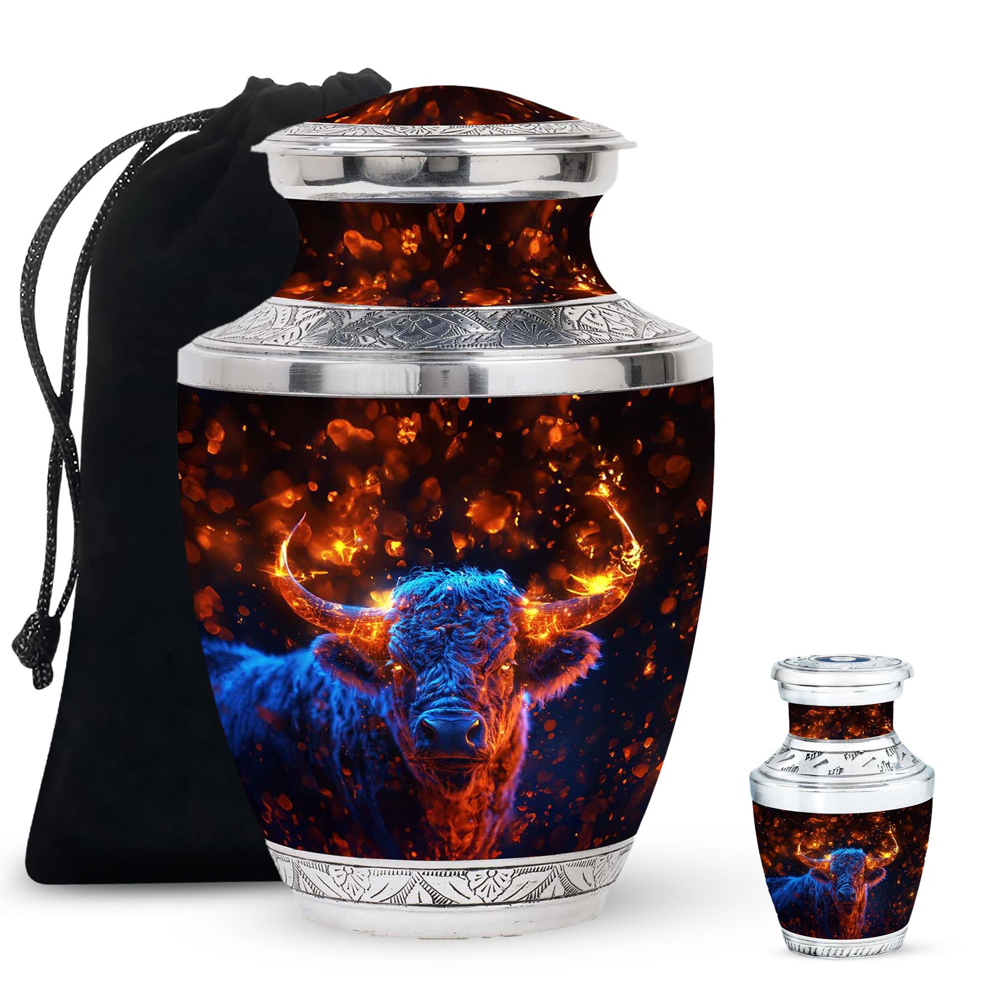 Fiery Horn Bull Memorial Urn For Ashes - Bull Cremation Ashes Urns