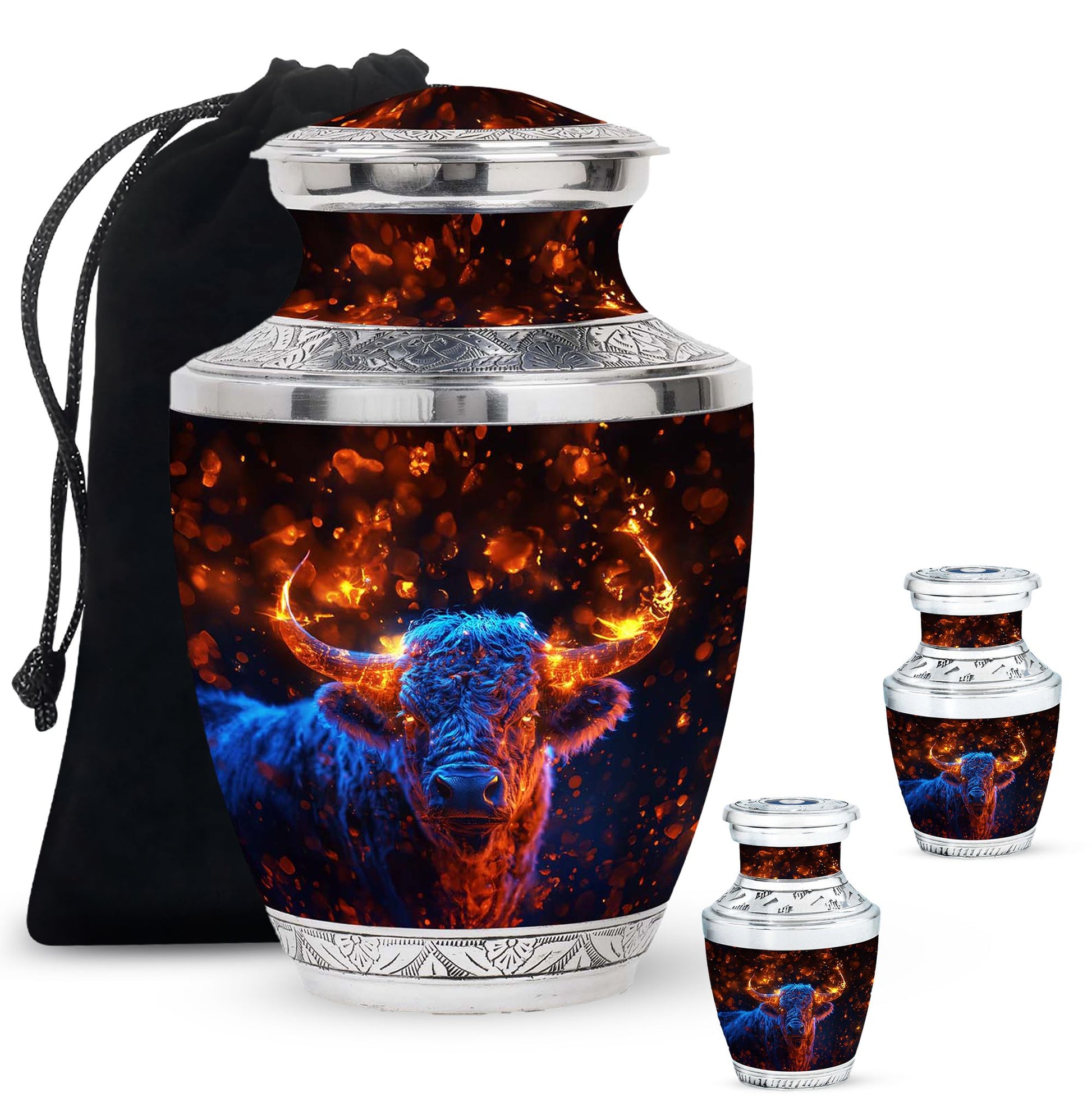 Fiery Horn Bull Memorial Urn For Ashes - Bull Cremation Ashes Urns