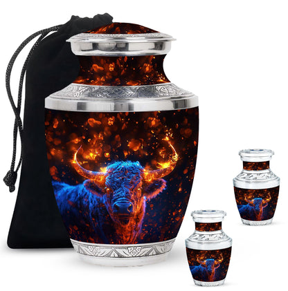 Personalized Bull Cremation Urn for Human Ashes - 10-inch, 200 cu in - Yatskia