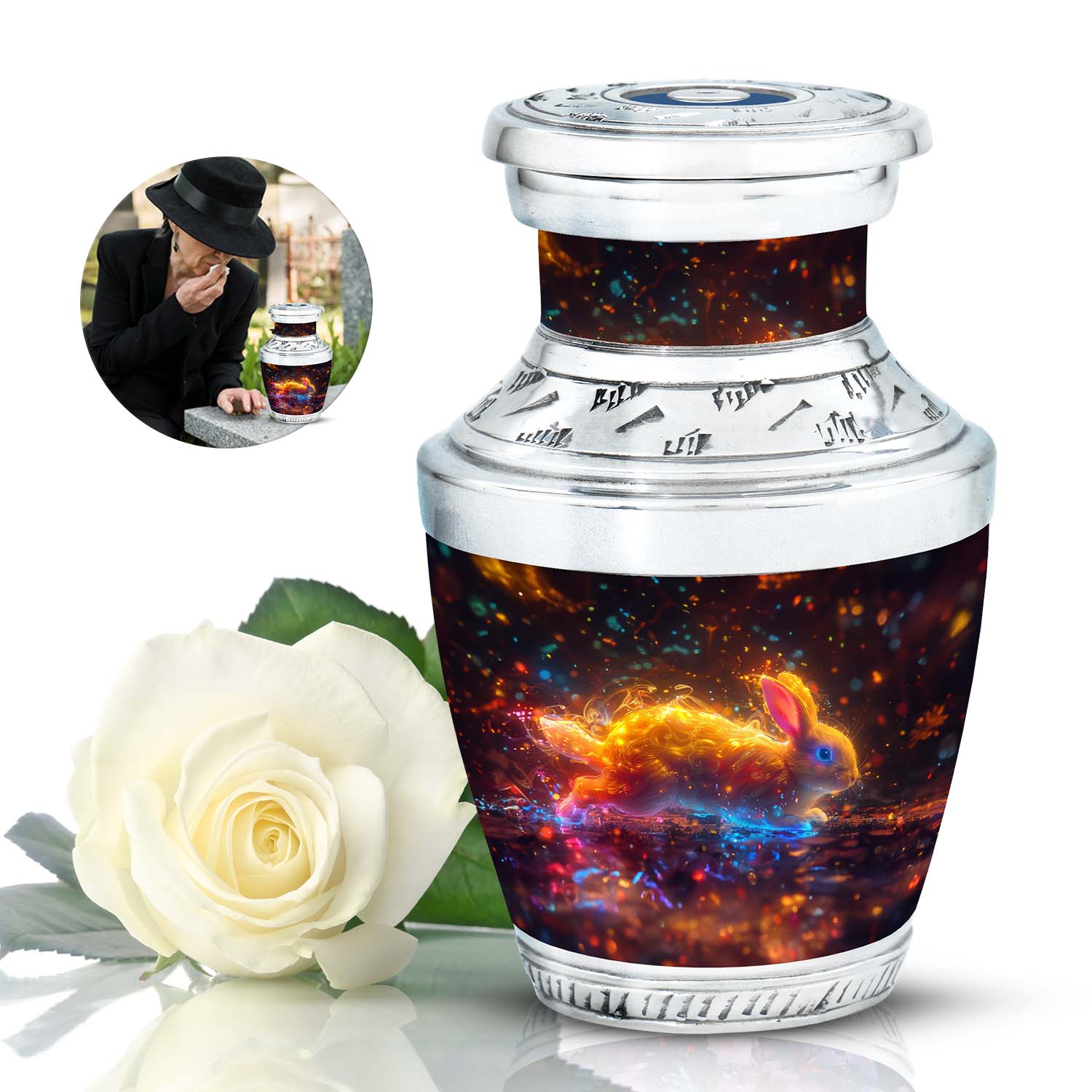 Fiery Rabbit Cremation Ashes Urn - Glowing Bunny Cremation Urns For Sale
