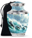 Dolphin Urn Memorial For Adults - Ocean Waves Funeral Urn For Ashes