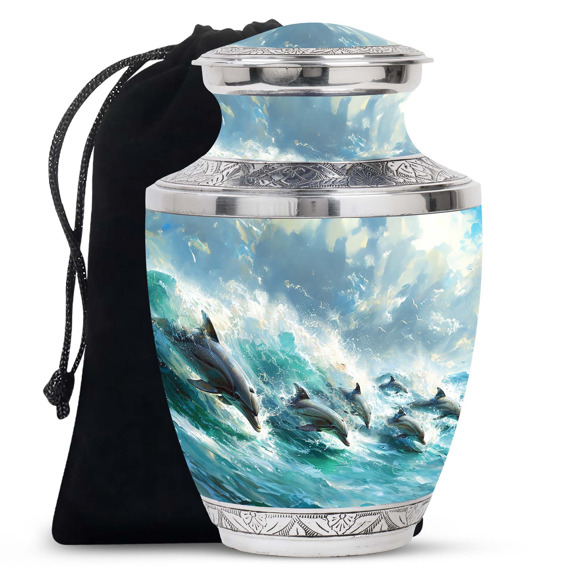 Dolphin Urn Memorial For Adults - Ocean Waves Funeral Urn For Ashes