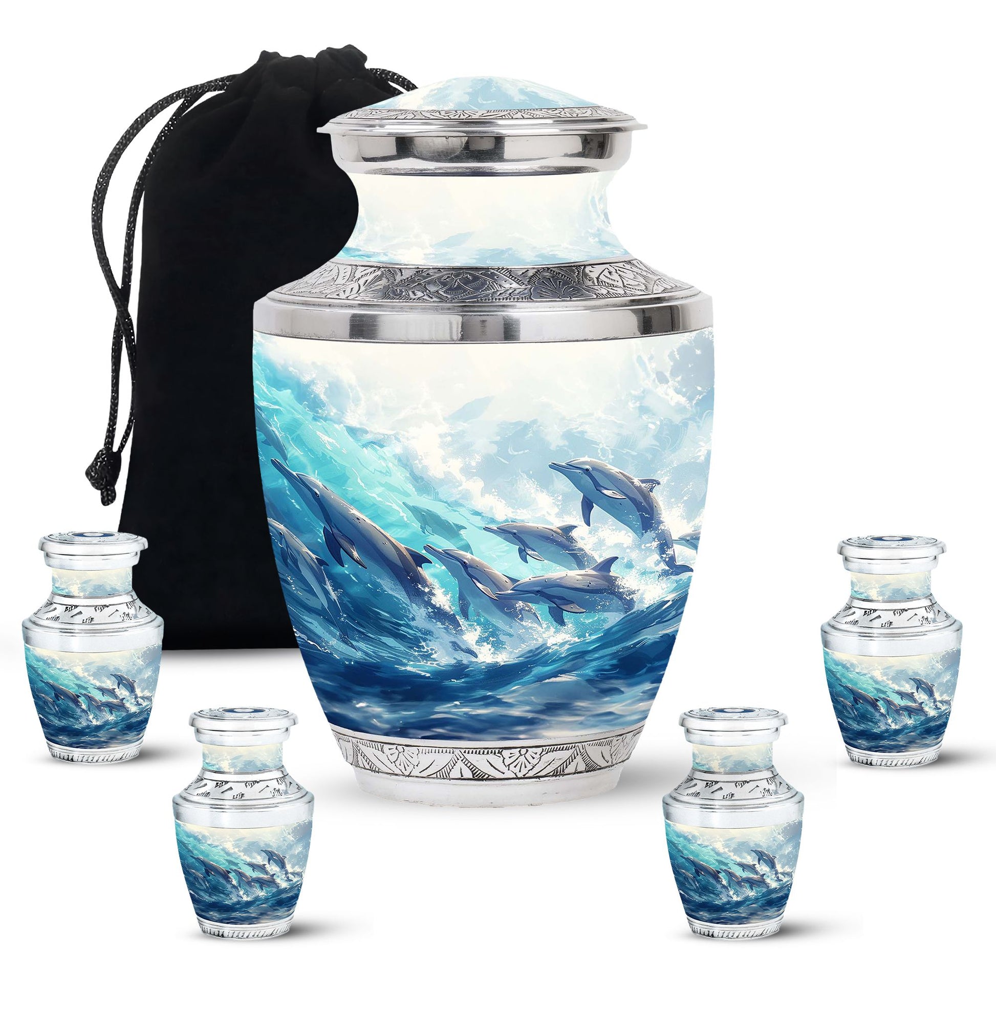 Dolphin Family Cremation Urn - Dolphin Large Funeral Ashes Urn