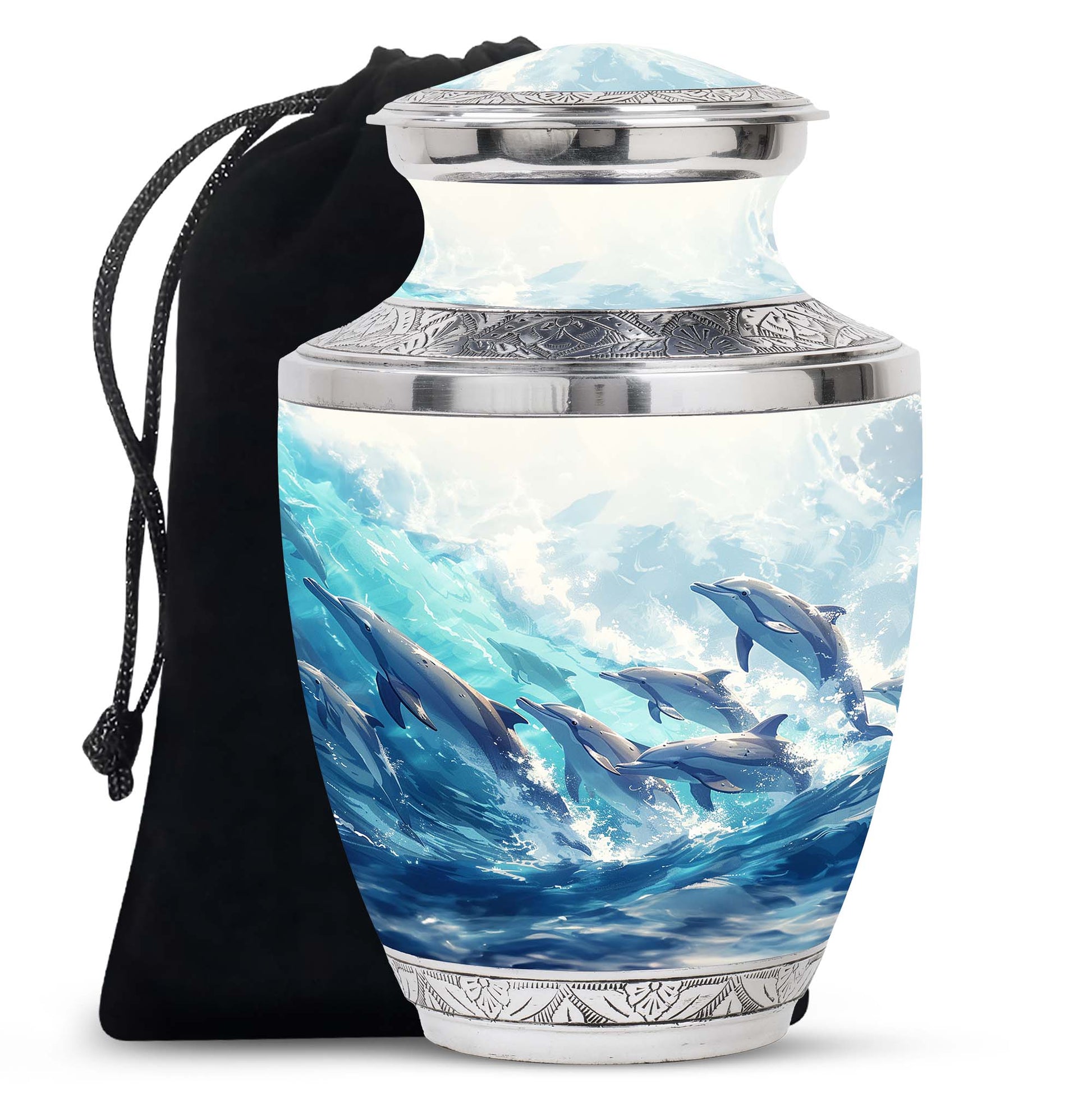 Dolphins Cremation Urn For Ashes – Ocean Wave Memorial for Adults