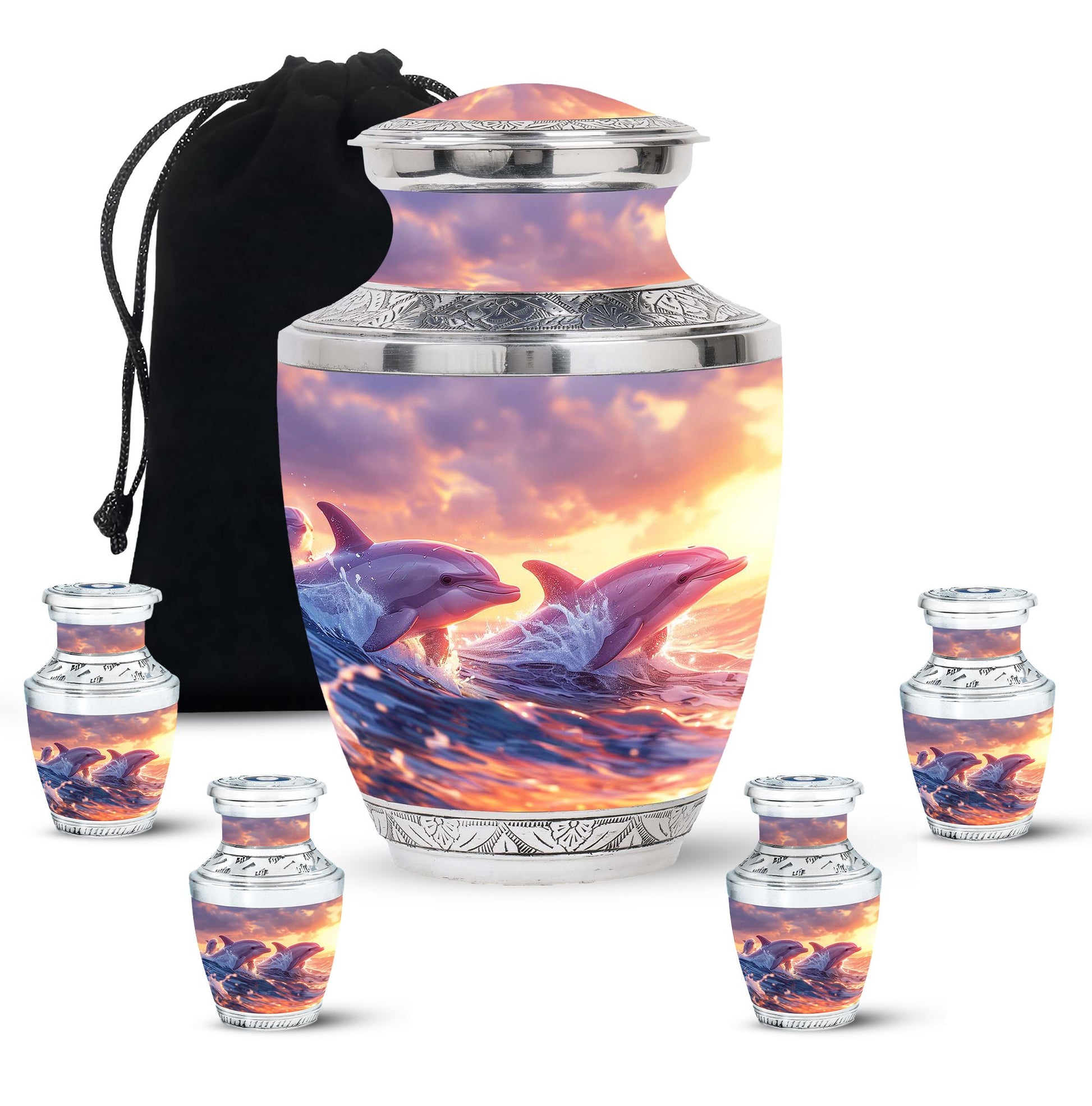 Sunset Dolphin Memorial Urn For Women - Large Urns For Adult Human Ashes