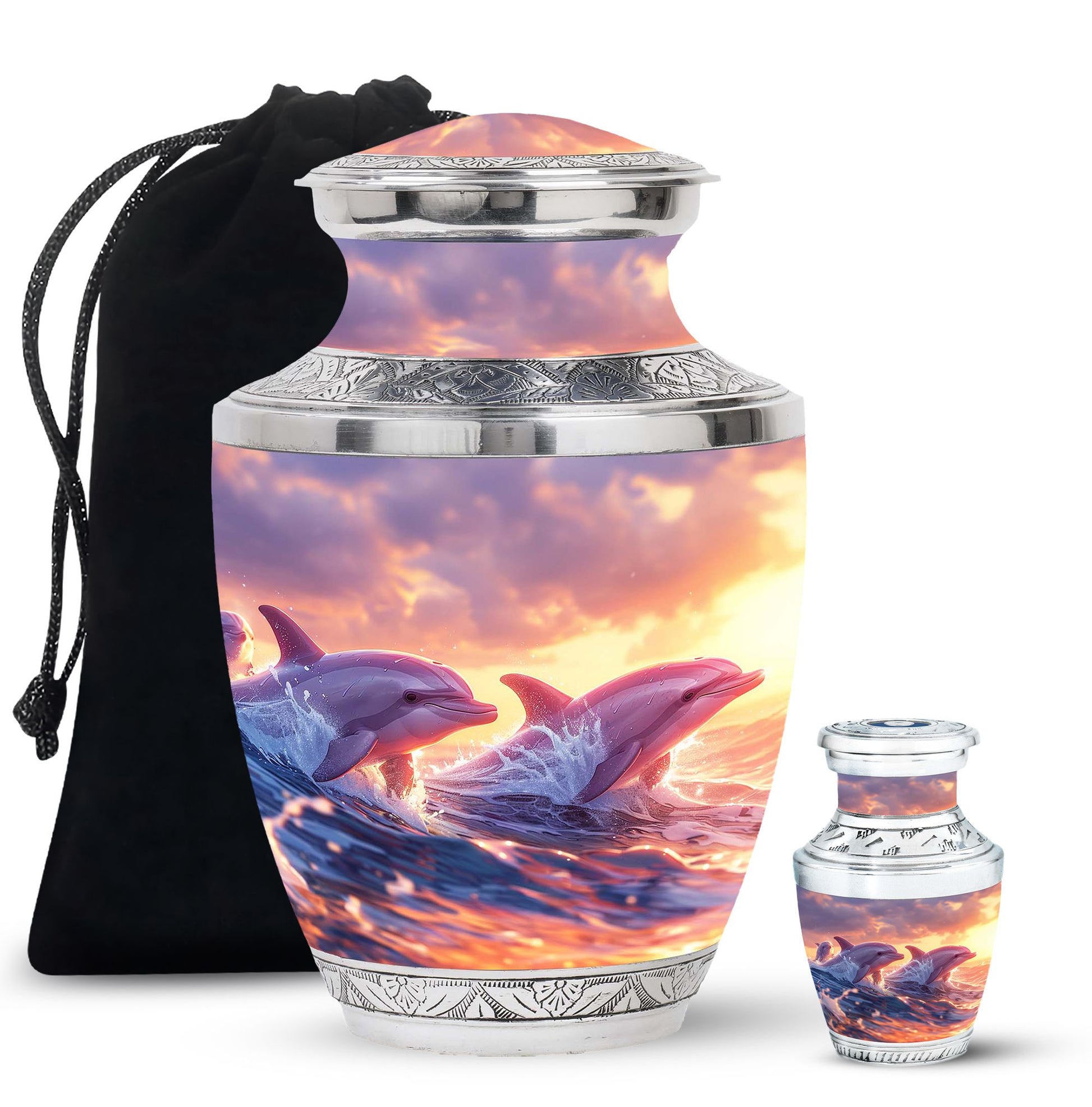 Sunset Dolphin Memorial Urn For Women - Large Urns For Adult Human Ashes