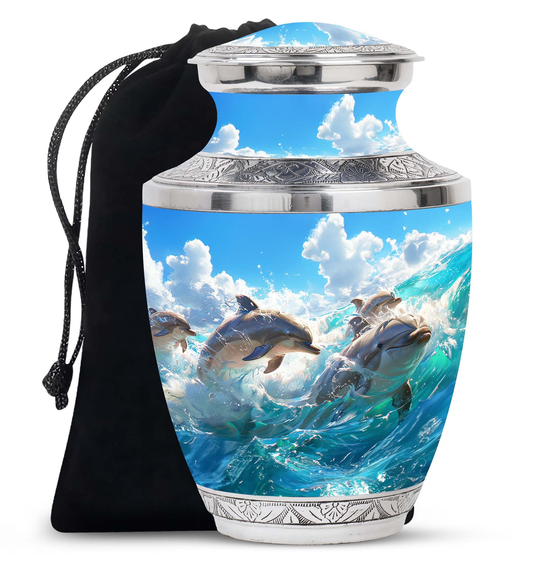 Joyful Dolphins Famiy Urn For Cremation - Funeral Urn for Loved Ones