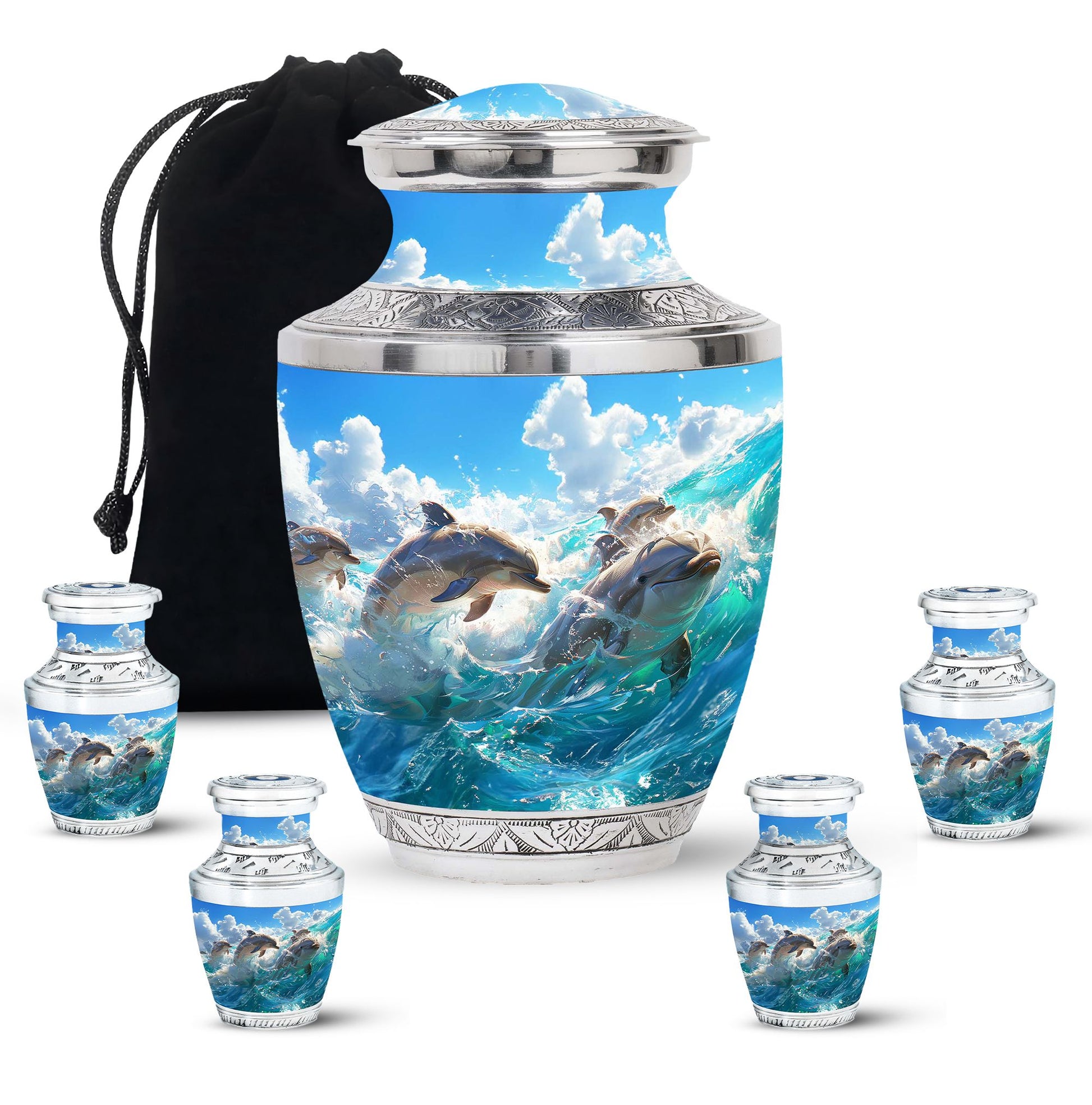 Joyful Dolphins Famiy Urn For Cremation - Funeral Urn for Loved Ones