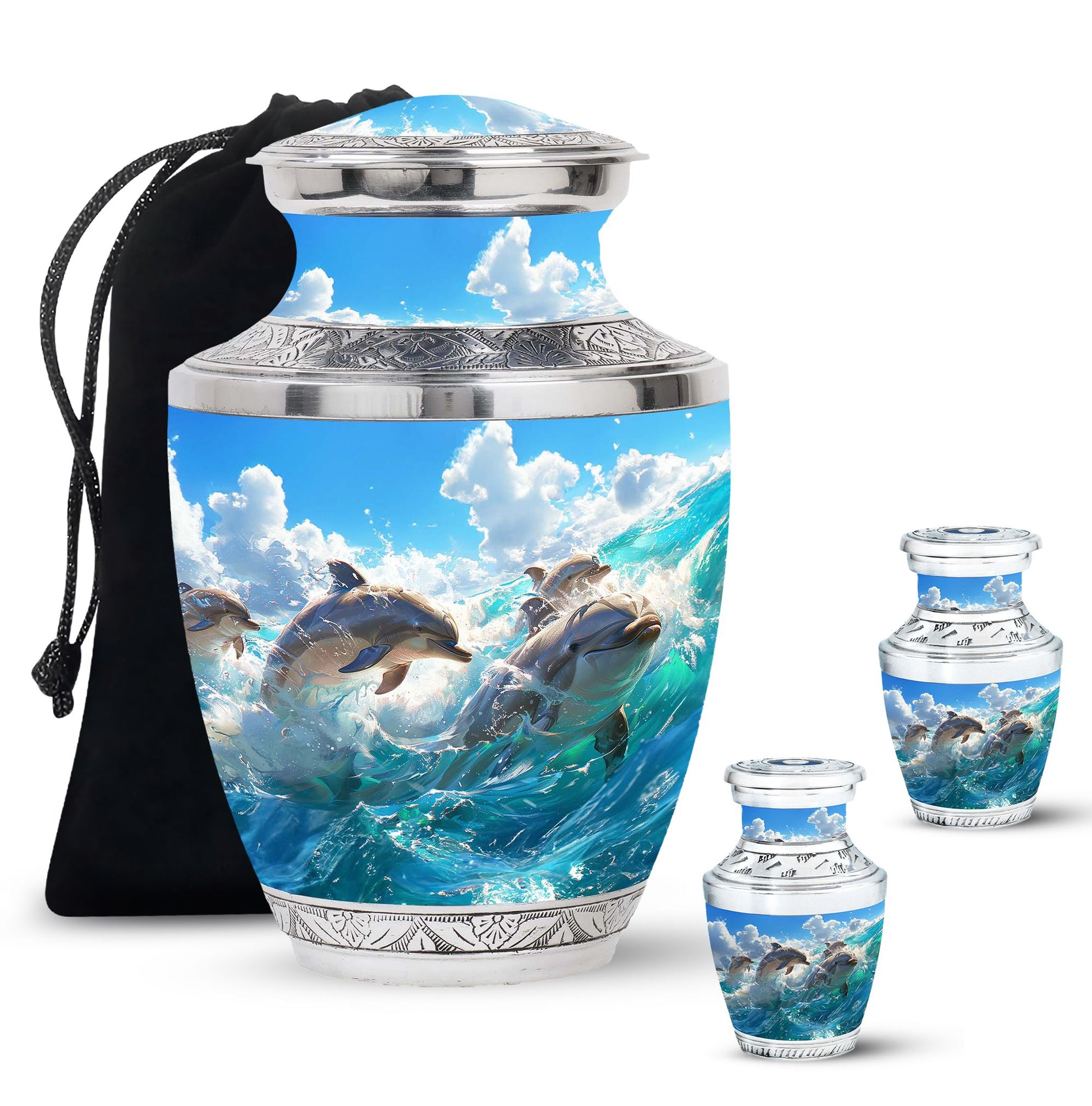 Joyful Dolphins Famiy Urn For Cremation - Funeral Urn for Loved Ones