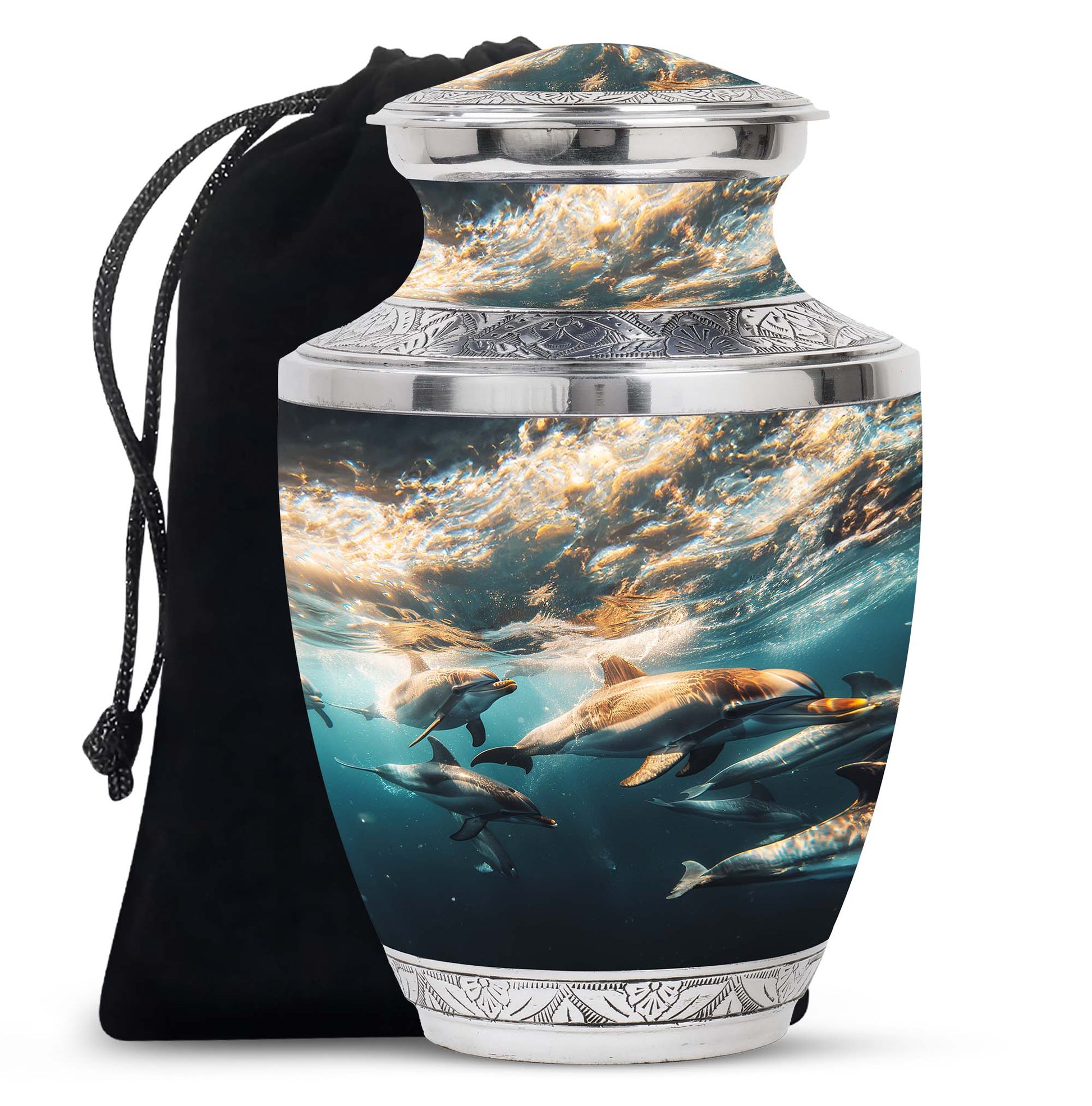 Underwater Dolphin Family Urn For Memorial - Human Ashes Container