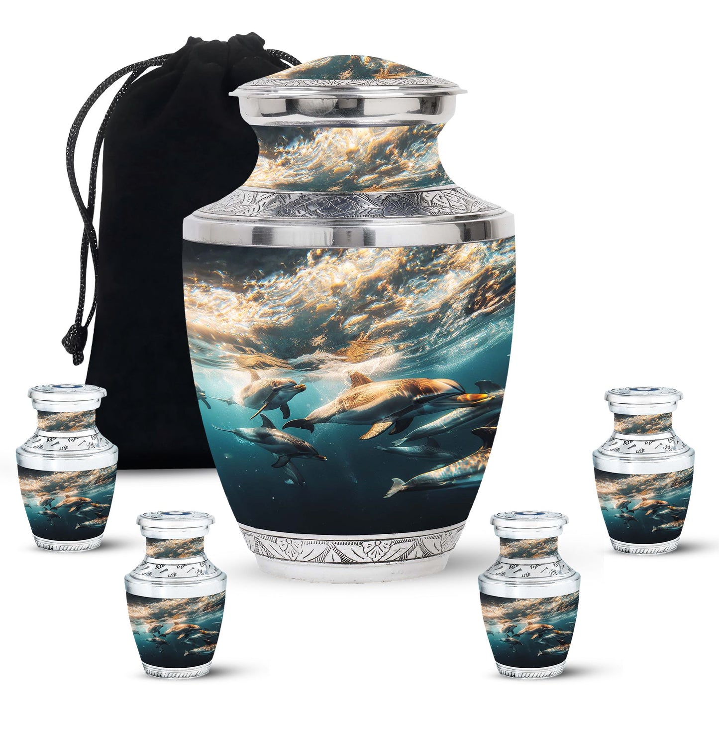 Personalized Dolphin Memorial Urn for Human Ashes - 10-inch, 200 cu in - Yatskia