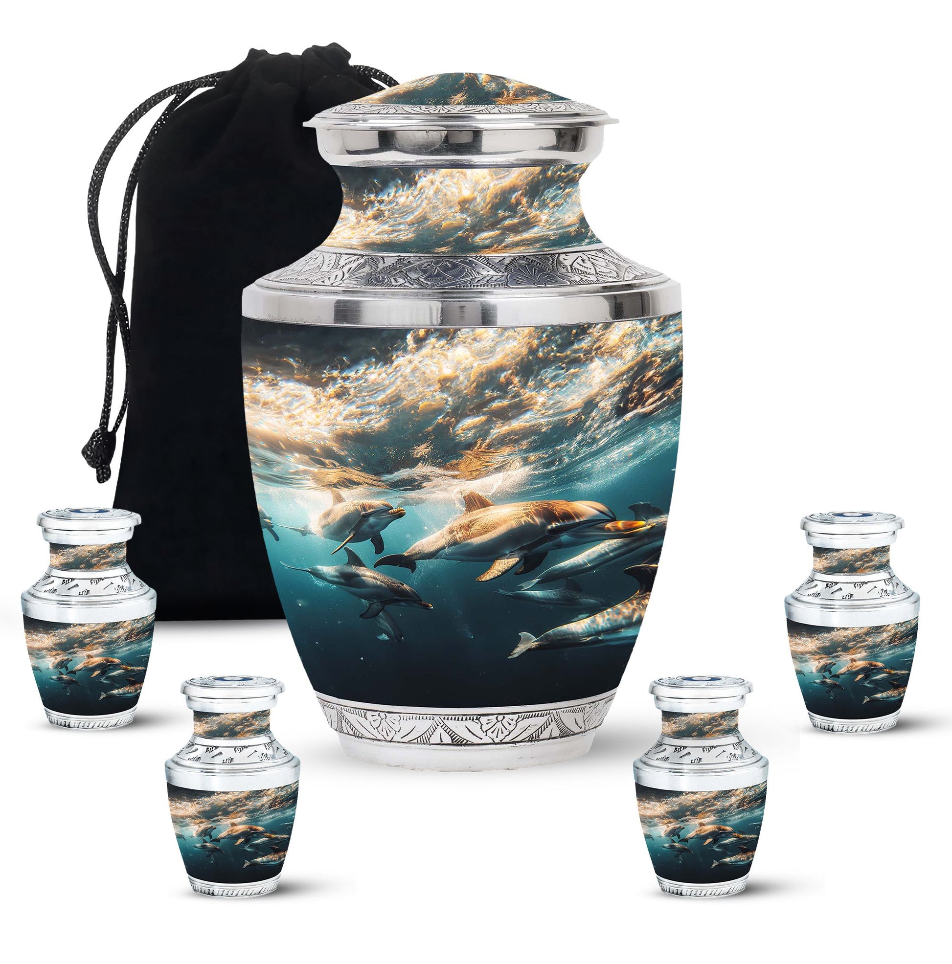 Underwater Dolphin Family Urn For Memorial - Human Ashes Container