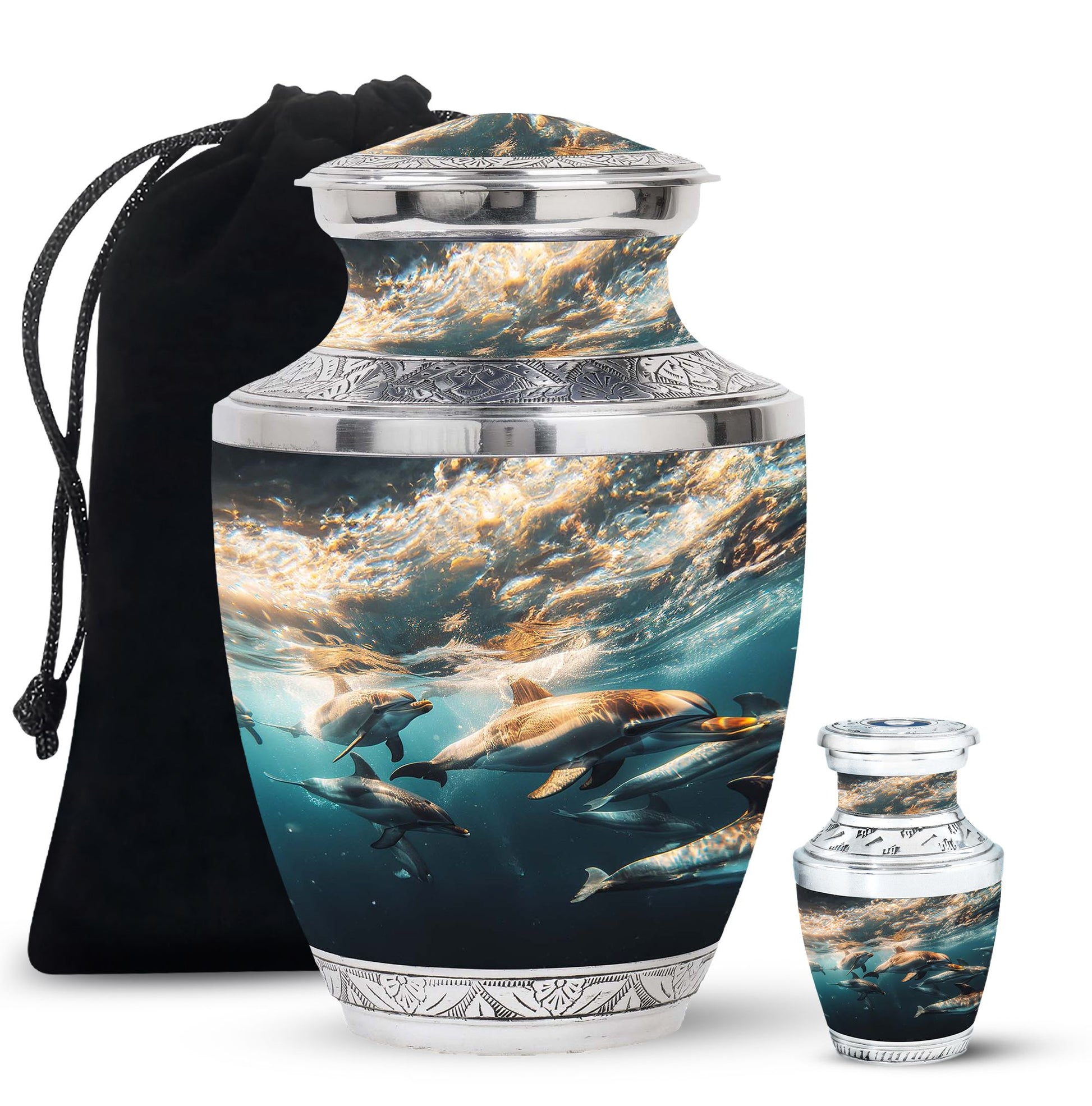 Underwater Dolphin Family Urn For Memorial - Human Ashes Container
