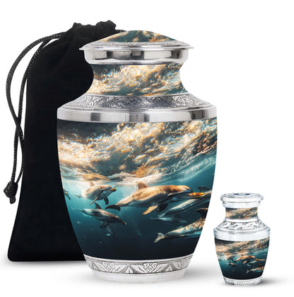 Personalized Dolphin Memorial Urn for Human Ashes - 10-inch, 200 cu in - Yatskia