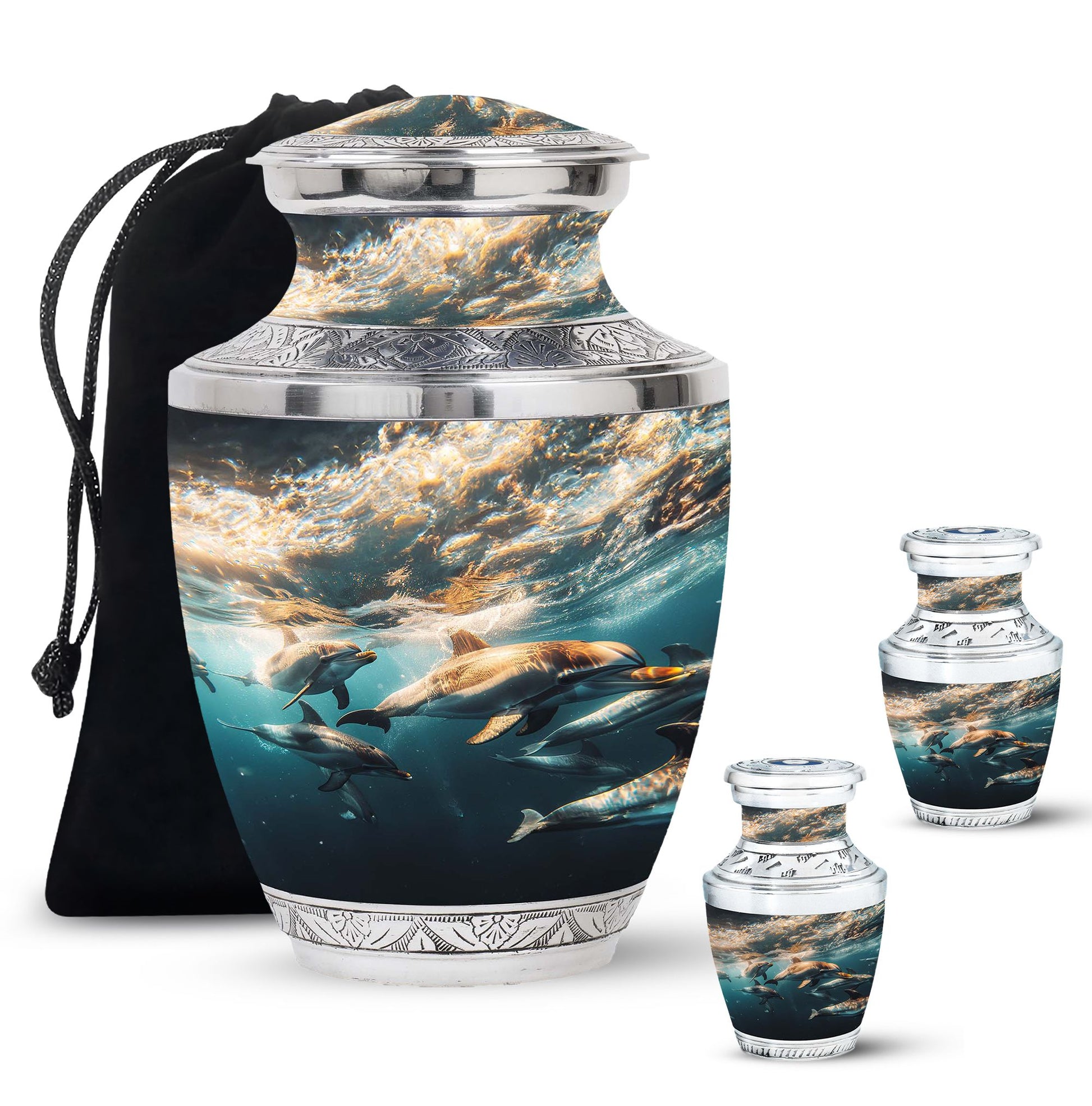 Underwater Dolphin Family Urn For Memorial - Human Ashes Container