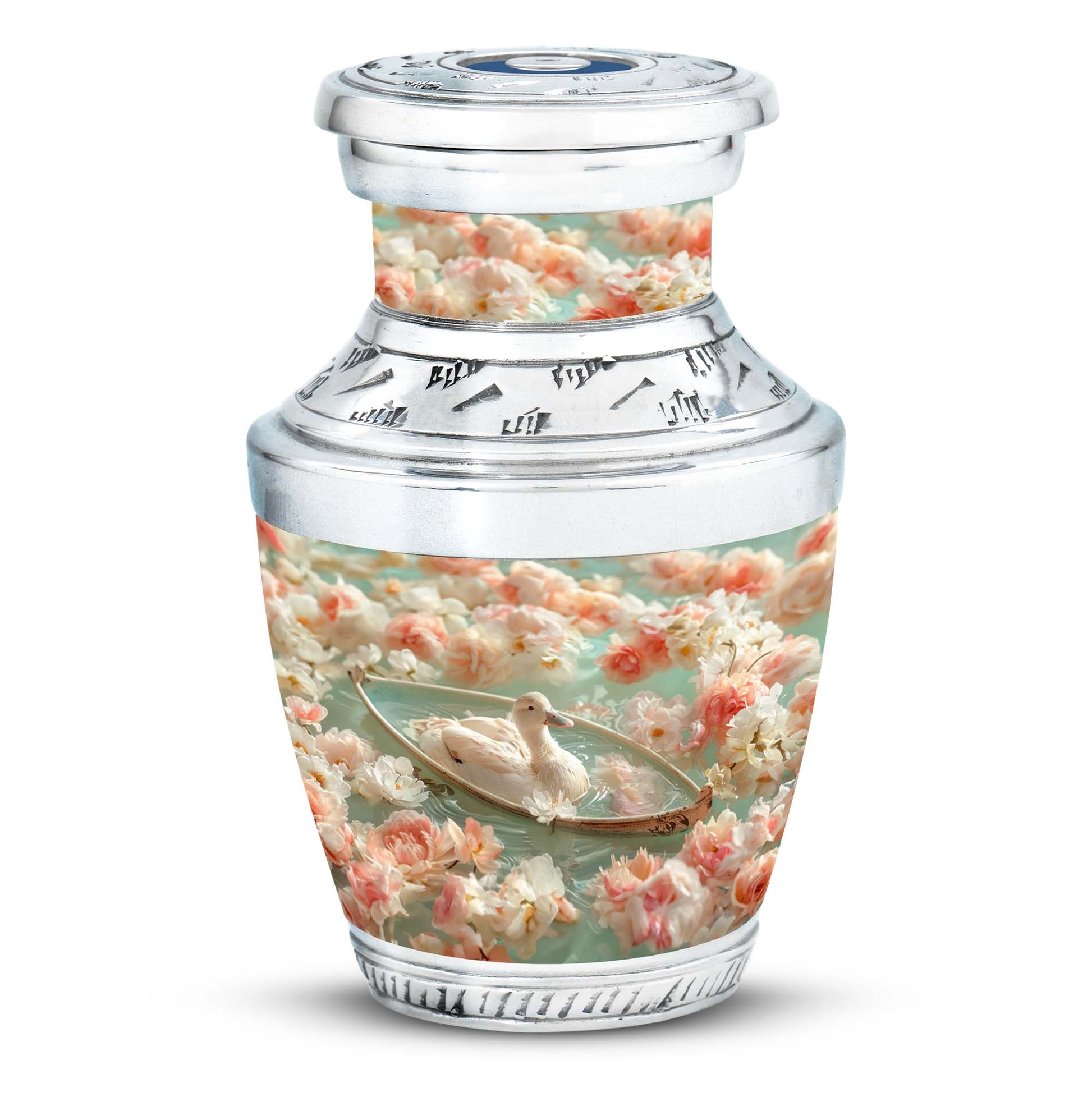 White Duck Funeral Urn - Mesmerizing Lotus Floral Urn For Ashes