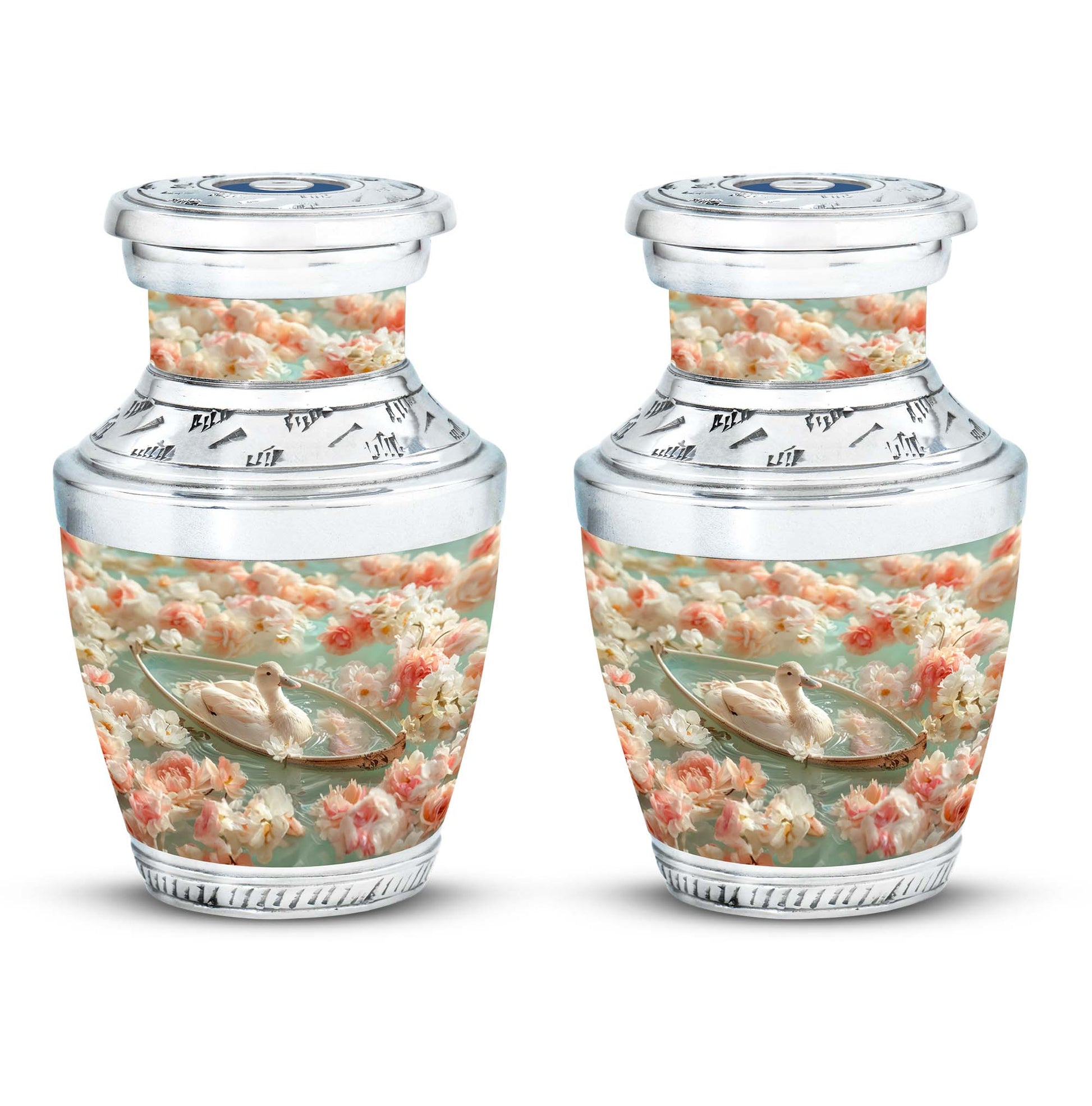 White Duck Funeral Urn - Mesmerizing Lotus Floral Urn For Ashes